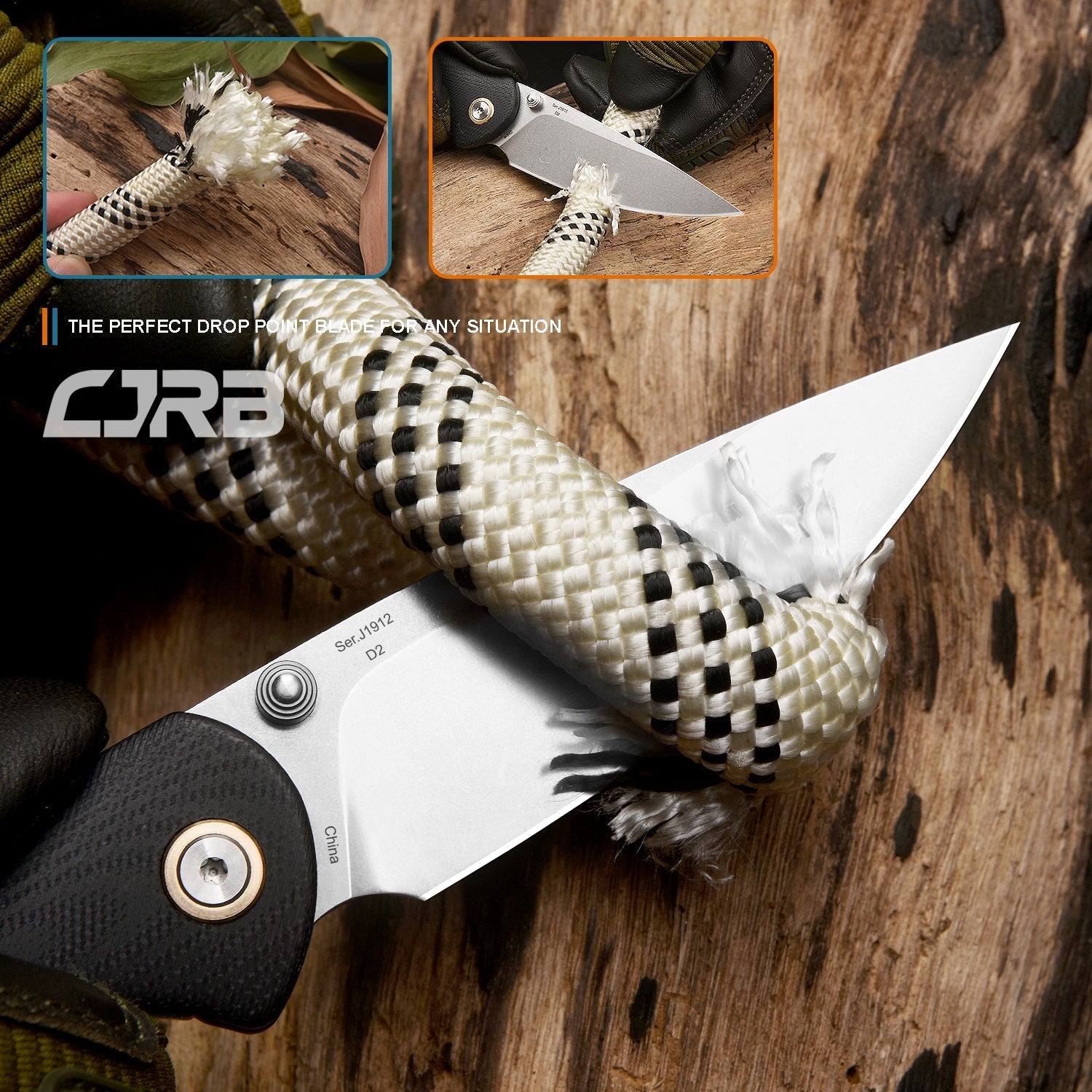 CJRB Feldspar J1912S D2 Blade G10(Contoured & Cnc Pattern Texture) Handle Folding Knives - Black (J1912S-BKC)
