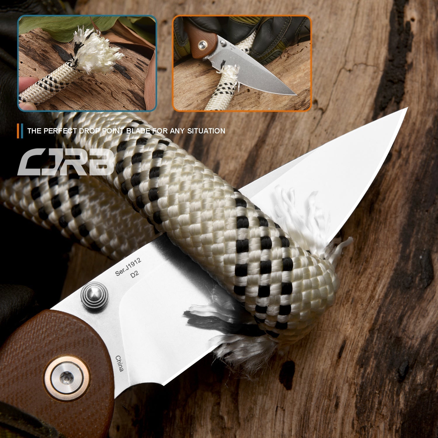 CJRB Feldspar J1912 AR-RPM9 Blade G10(Contoured & Cnc Pattern Texture) Handle Folding Knives - brown (J1912-BNC)