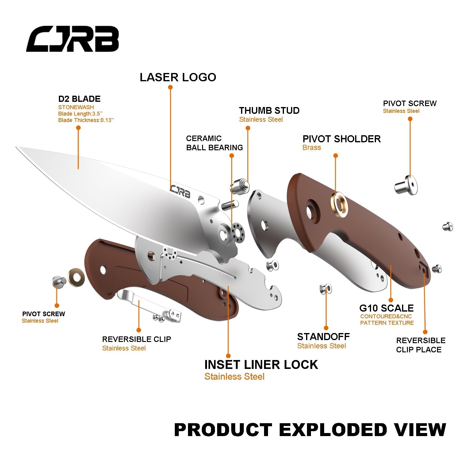 CJRB Feldspar J1912 AR-RPM9 Blade G10(Contoured & Cnc Pattern Texture) Handle Folding Knives - brown (J1912-BNC)