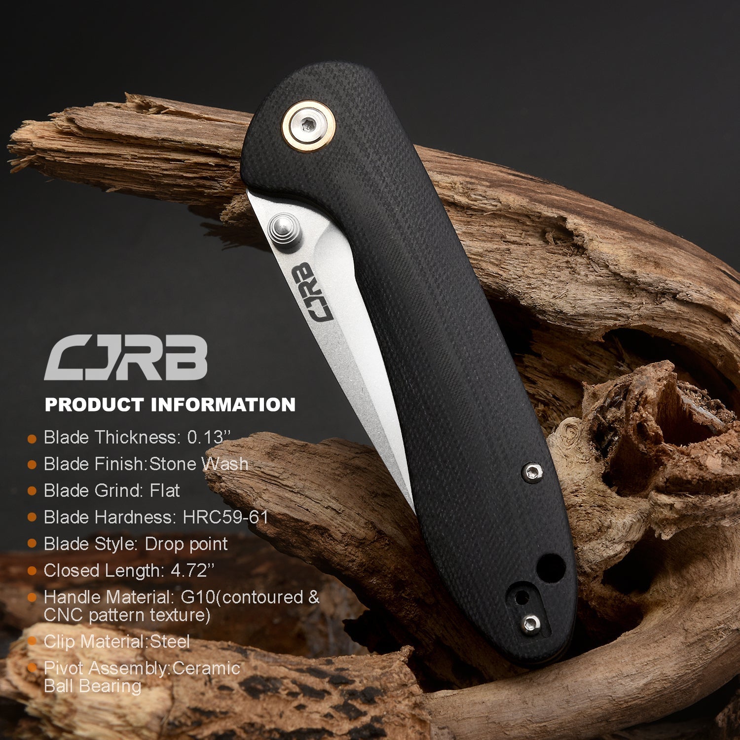CJRB Feldspar J1912 AR-RPM9 Blade G10(Contoured & Cnc Pattern Texture) Handle Folding Knives - Black (J1912-BKC)