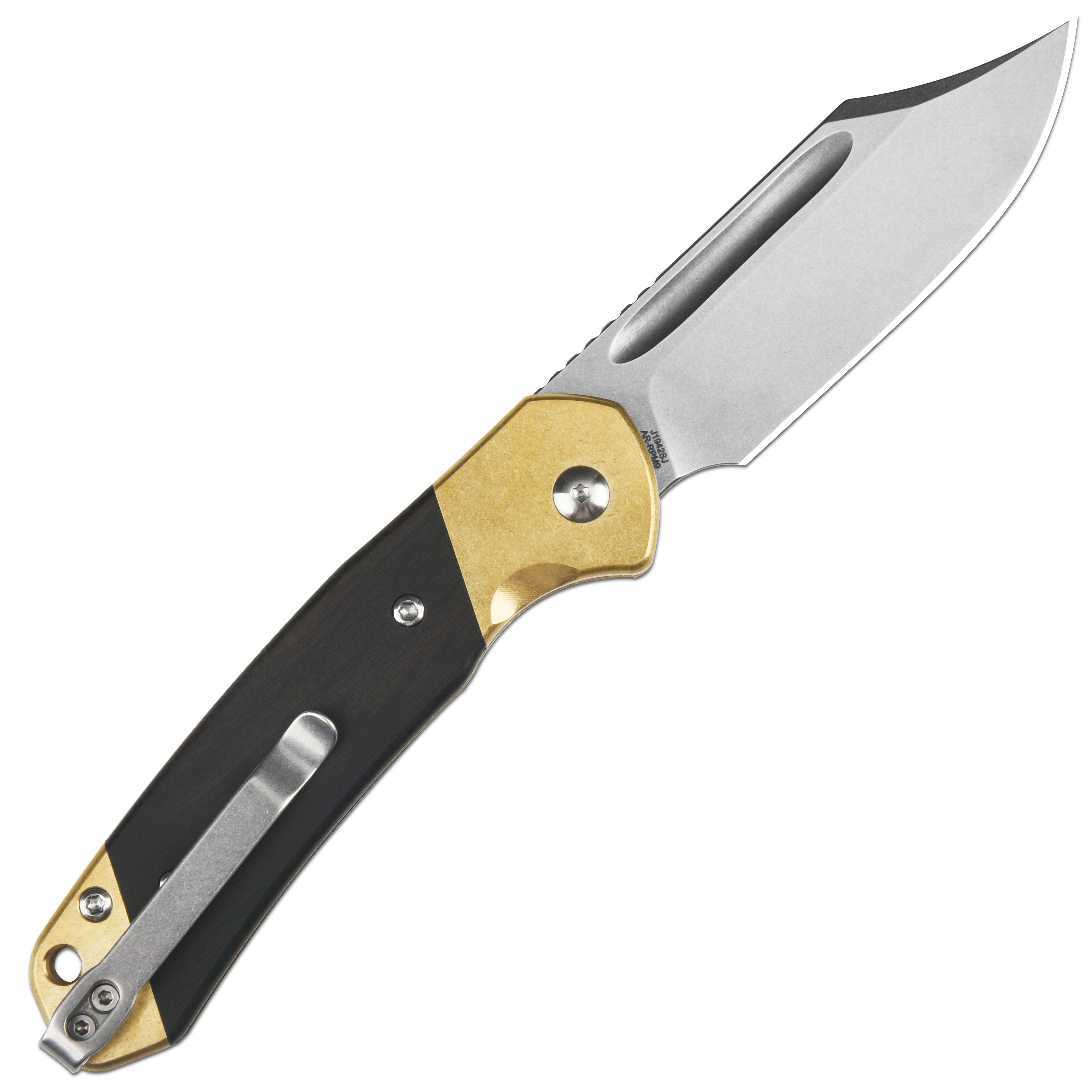 CJRB Bowie Pyrite J1942SJ AR-RPM9 Blade Brass and Wood Handle Folding Knife