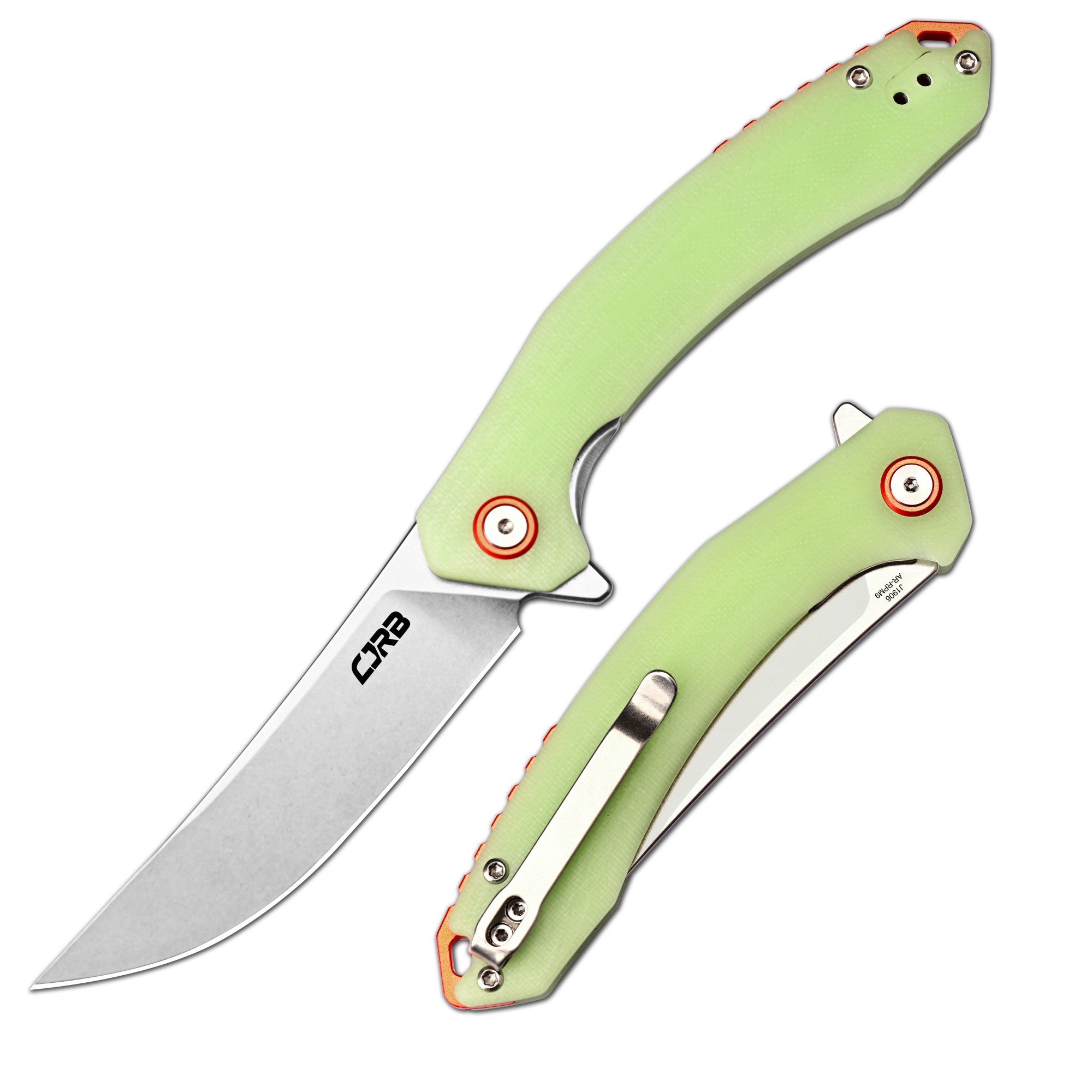 CJRB Gobi Flipper & Liner Lock G10(Glow In the Dark) Handle (3.5'' Stone Wash AR-RPM9 Blade) J1906-GD
