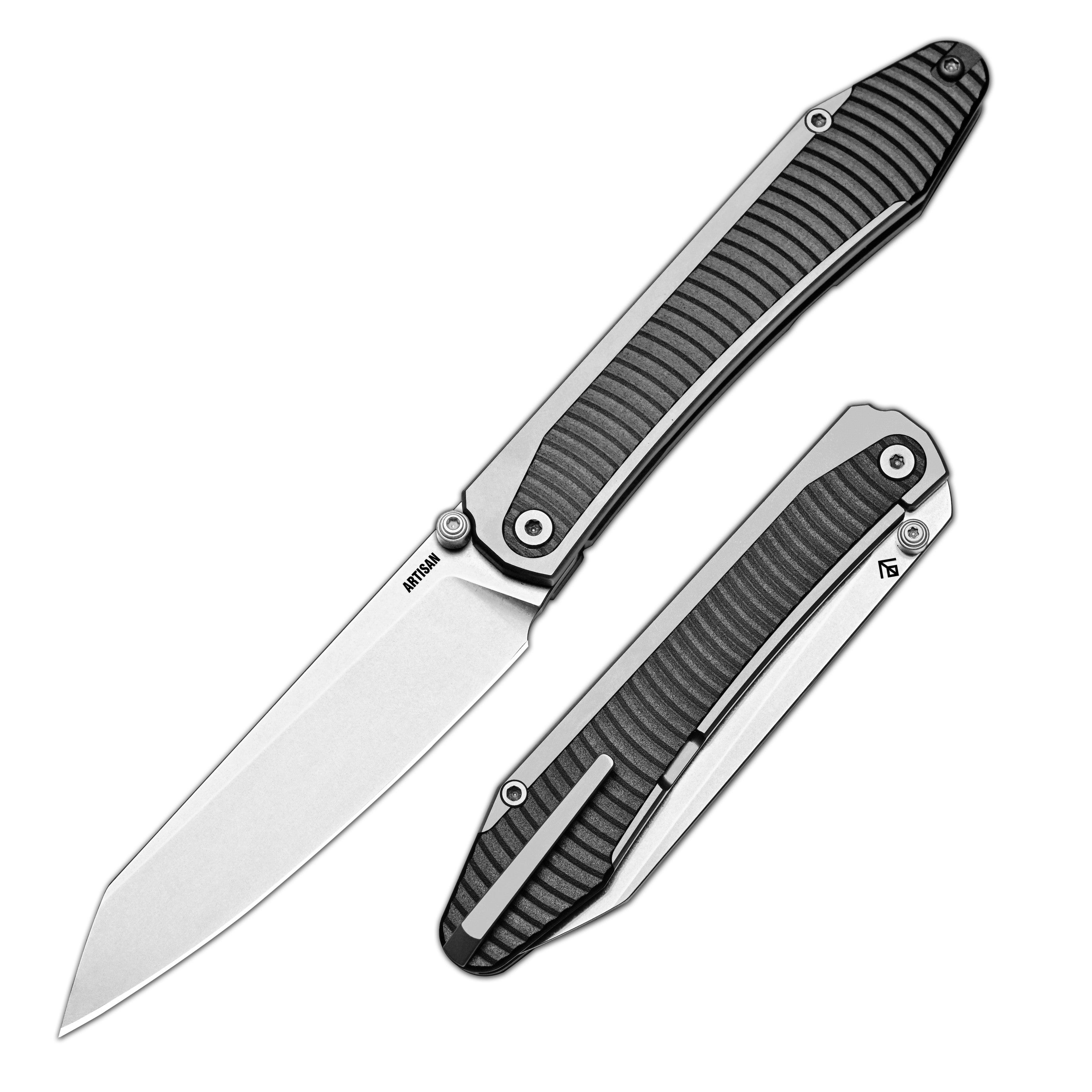 Artisan Cutlery Trust Thumb Stud & Frame Lock Knife Titanium and Aluminum Handle (3.758'' Stone Wash S35VN Blade) 1886G-GY
