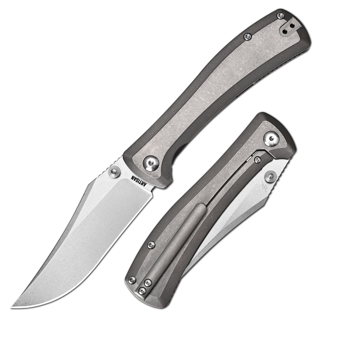 Artisan Cutlery Santee Thumb Stud & Frame Lock Folding Knife Titanium Handle (3.54'' CPM S35VN Steel Stone Wash Blade) 1888G-GY