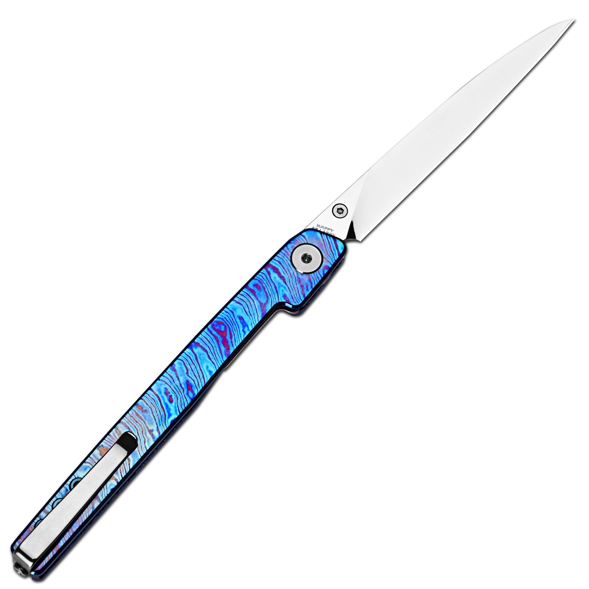 CJRB Lanky Thumb Stud&Front Flipper Liner Lock EDC Knife Titanium Damascus Handle Steel Clip(3.58'' CPM S90V Mirror Polish Blade) J1965G-TDB