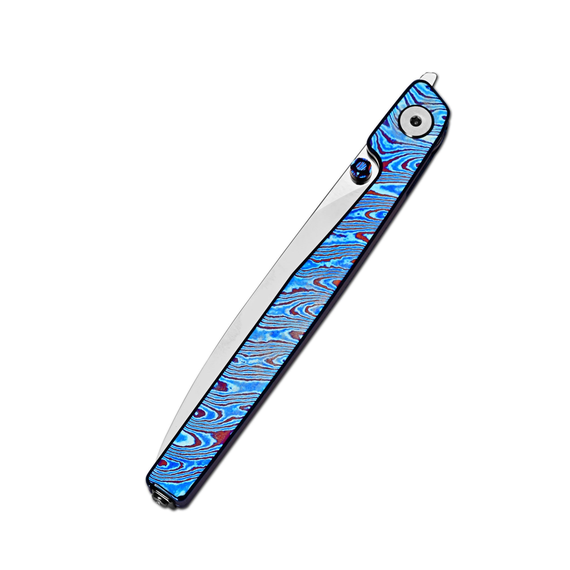 CJRB Lanky Thumb Stud&Front Flipper Liner Lock EDC Knife Titanium Damascus Handle Steel Clip(3.58'' CPM S90V Mirror Polish Blade) J1965G-TDB