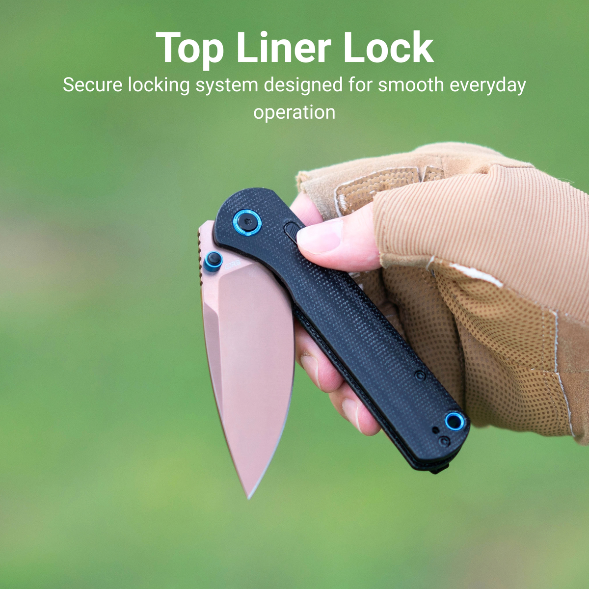 CJRB Latitude Thumb Stud & Top Liner Lock Folding Knife Black Micarta Handle (3.47'' Rose Gold AR-RPM9 Steel Blade) J1975-RBK (Exclusive)