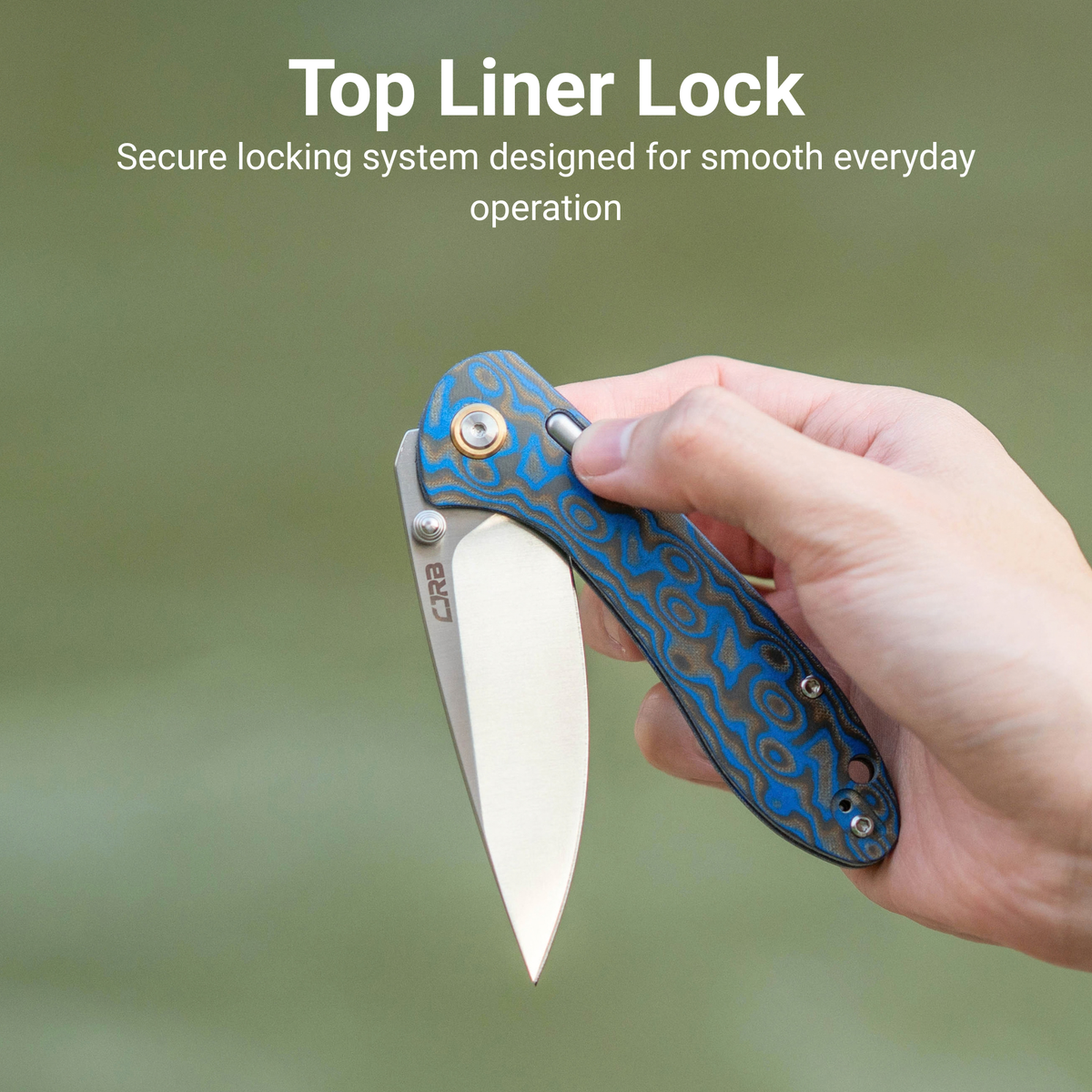 CJRB Feldspar Thumb Stud & Top Liner Lock Folding Knife Blue Brown Micarta with Ripple Pattern Handle (3.53'' Sand Polish AR-RPM9 Steel Blade) J1912X-MBU (Exclusive)
