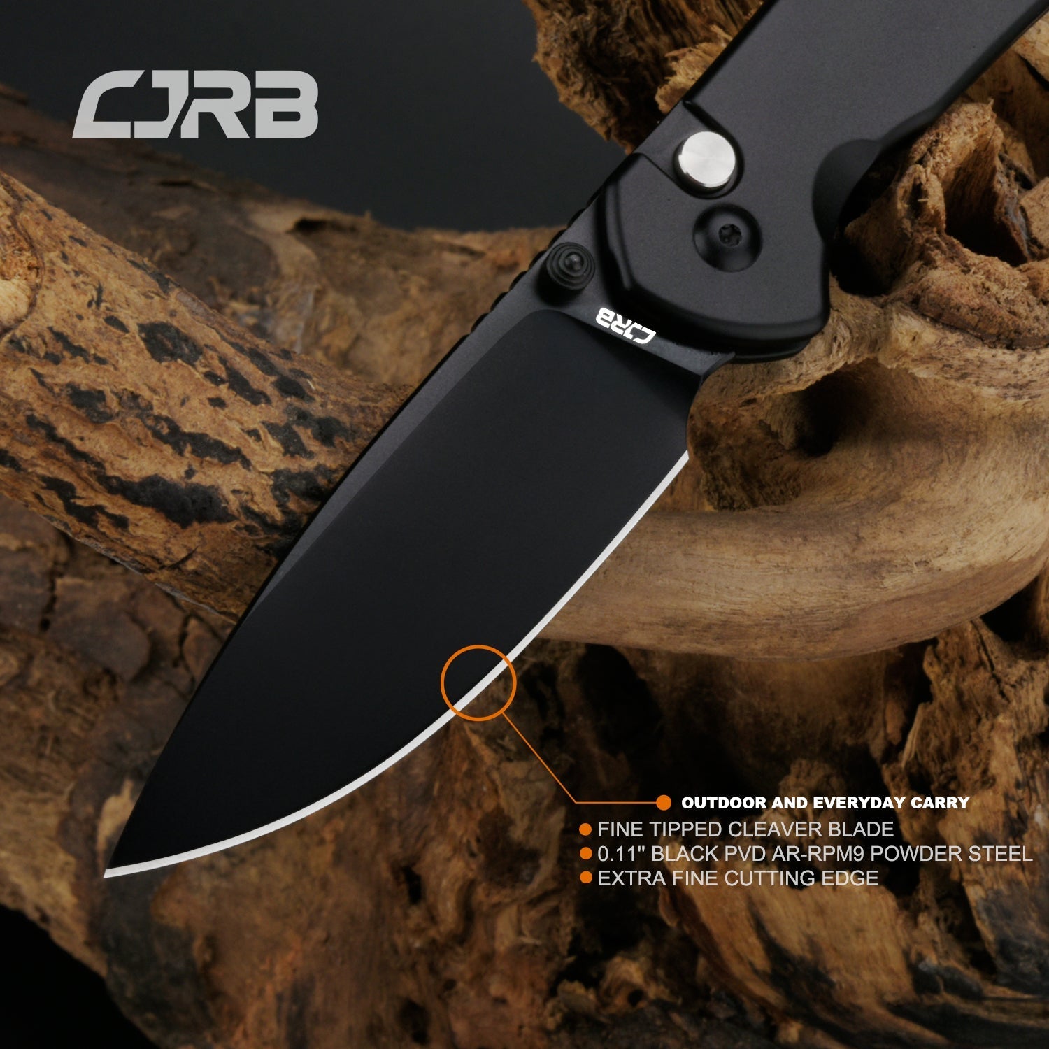 CJRB Pyrite J1925 AR-RPM9 Steel Blade Steel Handle Folding Knives - STEEL(Black) (J1925-BST)