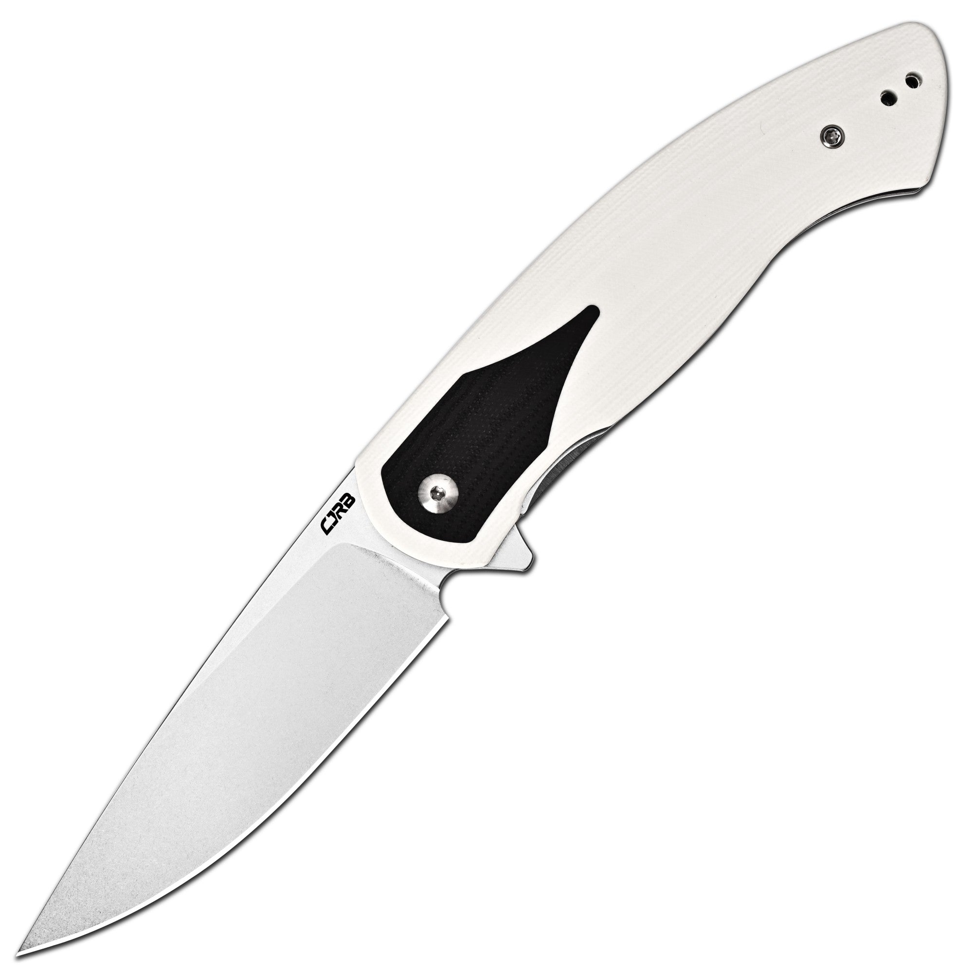CJRB Rodayo Flipper & Liner Lock Folding Knife White G10 Handle (3.78'' Stone Wash AR-RPM9 Steel Blade) J1972-WBK