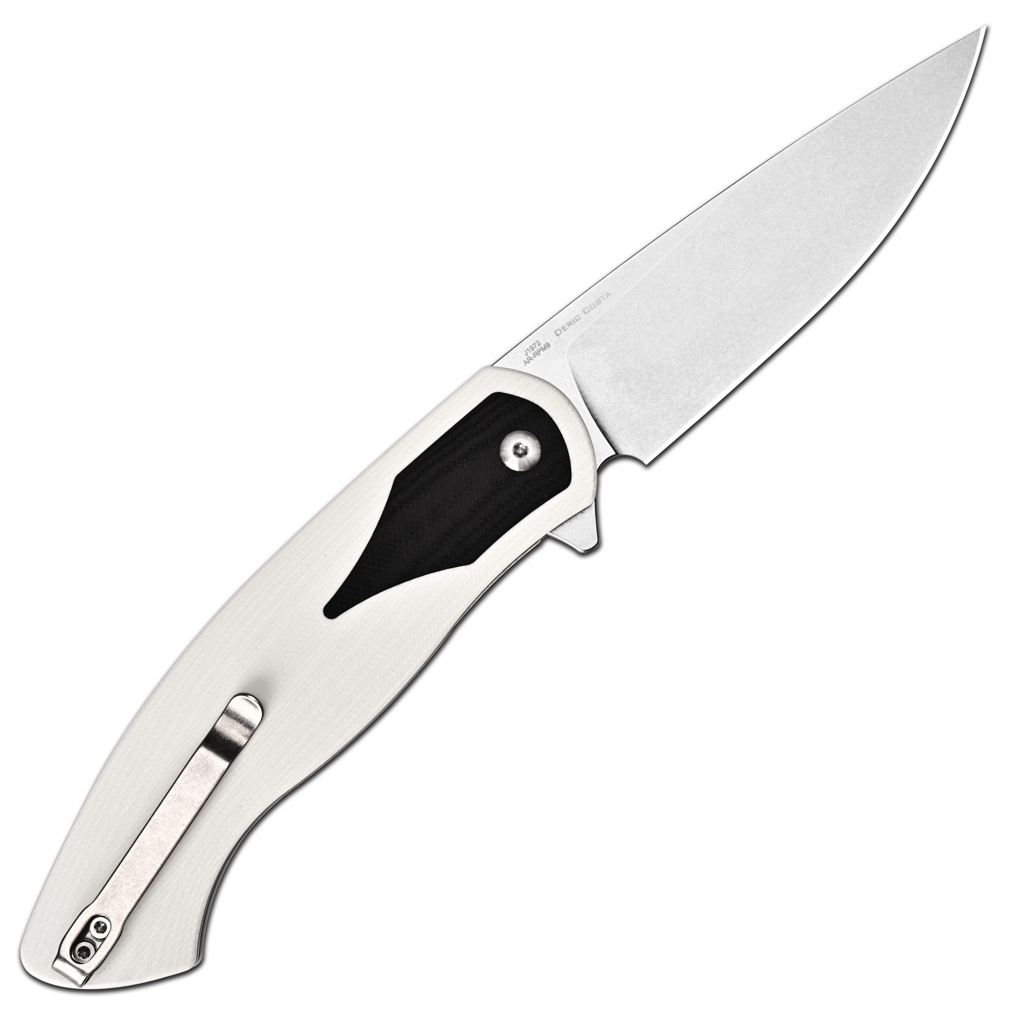 CJRB Rodayo Flipper & Liner Lock Folding Knife White G10 Handle (3.78'' Stone Wash AR-RPM9 Steel Blade) J1972-WBK