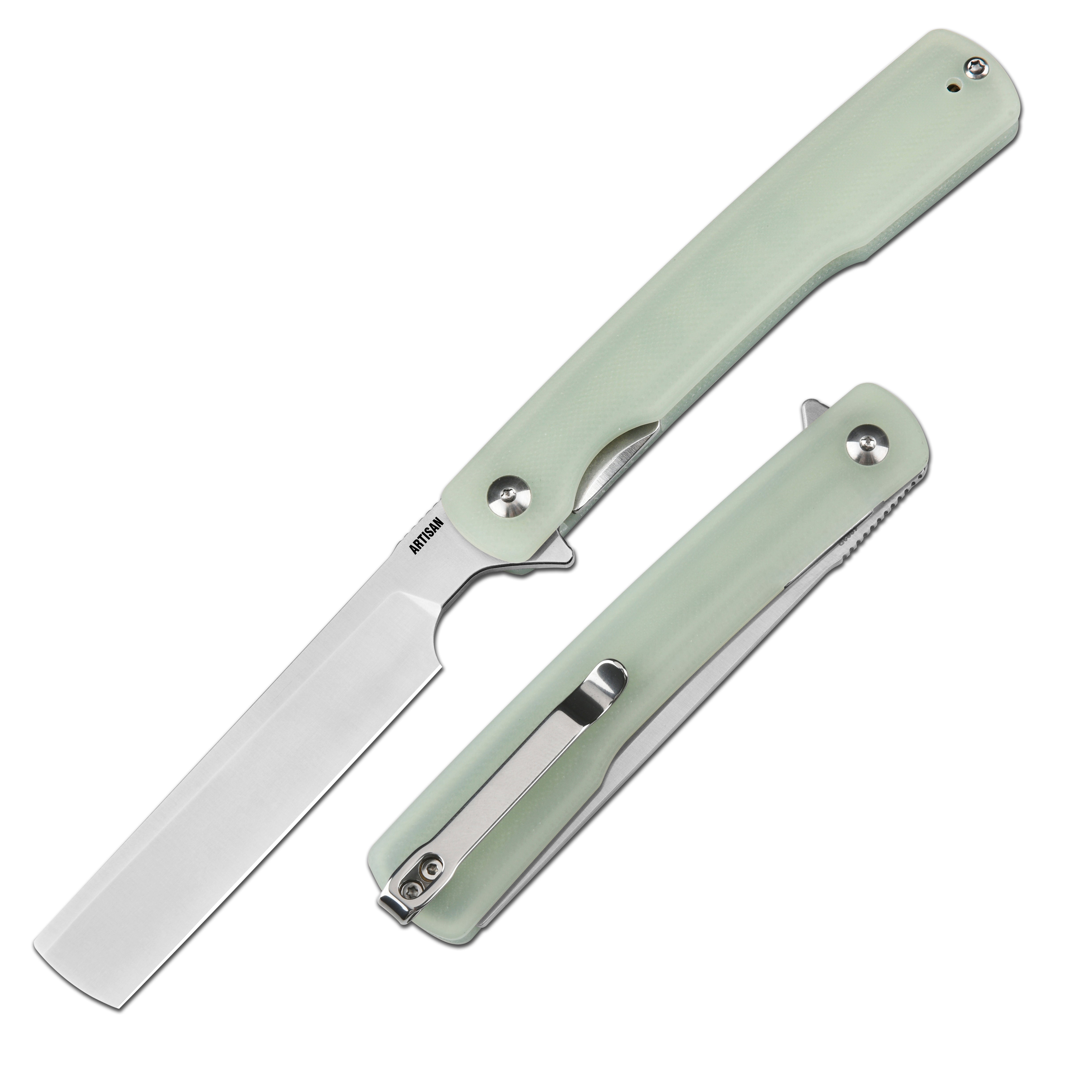 Artisan Cutlery Orthodox V2 Flipper & Liner Lock Knife Green G10 Handle (3.54'' Sand polish AR-RPM9 Blade) 1883P-NTG