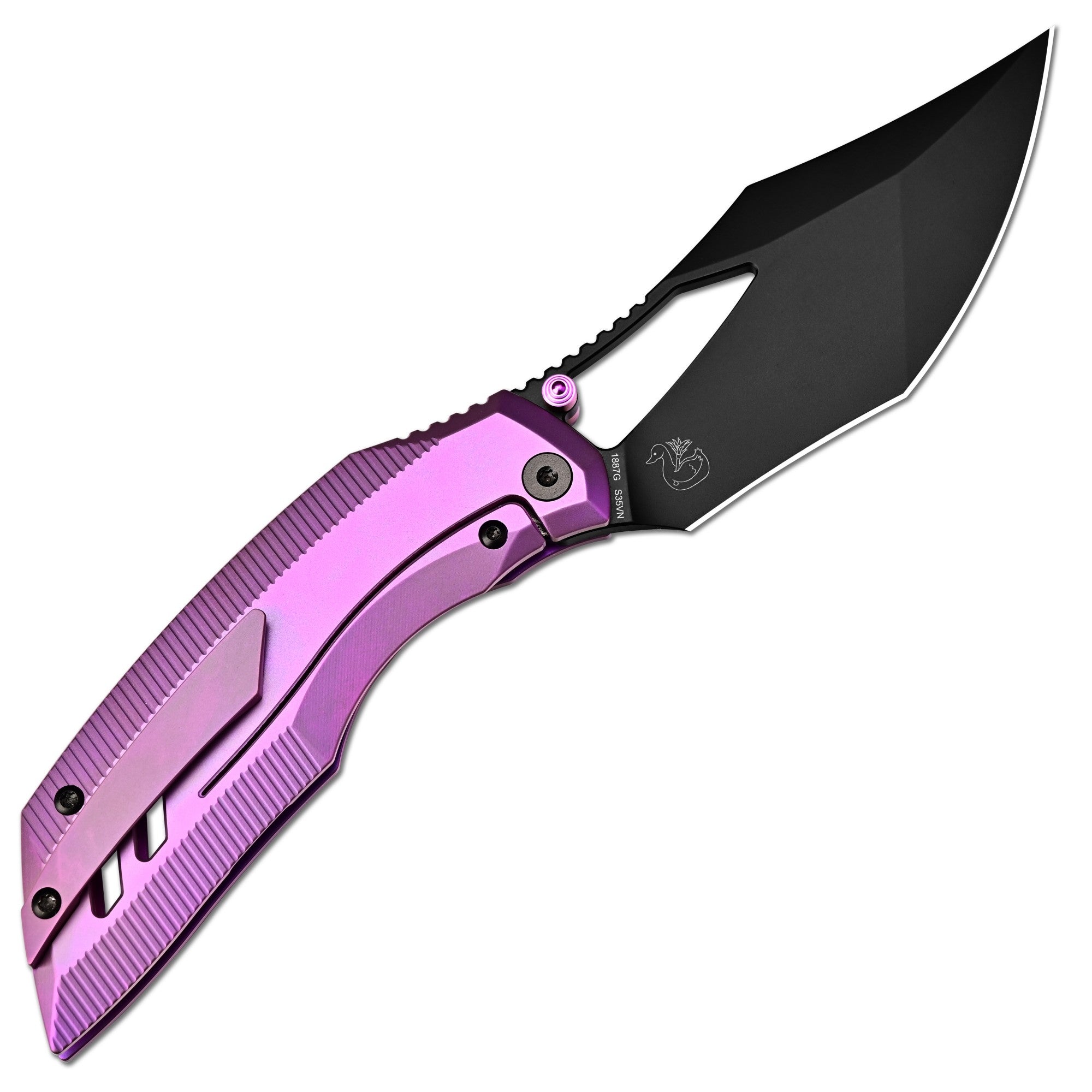 ArtisanCutlery Dark Wing Thumb Hole & Front Flipper Frame Lock EDC Knife Titanium Handle(3.63'' S35VN Black PVD Coating Blade ) 1887G-BPU