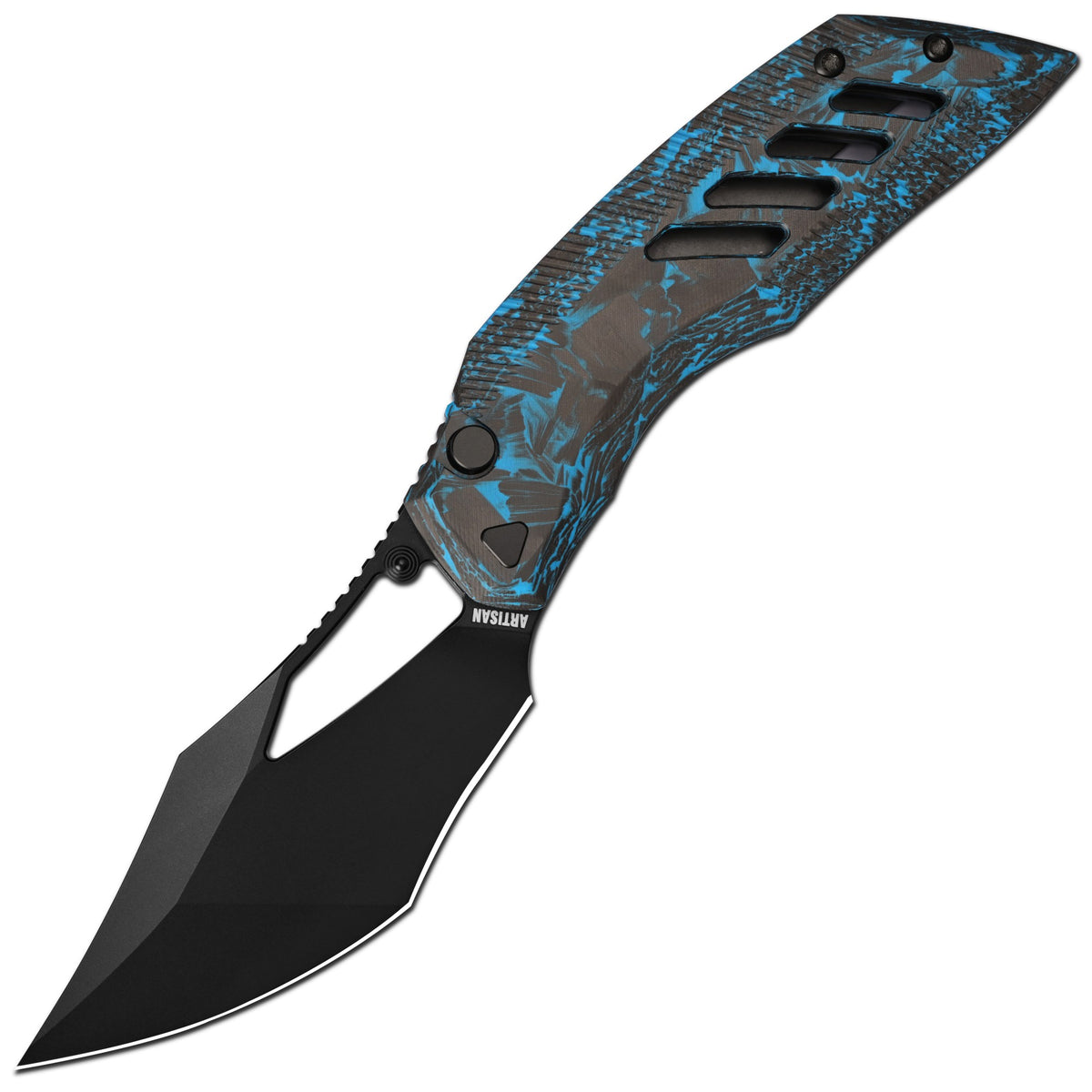 Artisan Cutlery Dark Wing Thumb Hole & Front Flipper Top Liner Lock EDC Knife Carbon Fiber(Glow in the dark) Handle(3.63'' CPM S90V Black PVD Coating Blade ) 1887G-GDBU