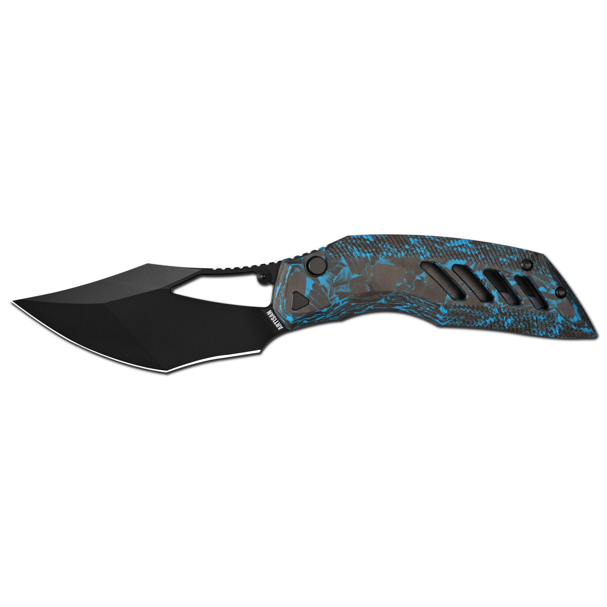 Artisan Cutlery Dark Wing Thumb Hole & Front Flipper Top Liner Lock EDC Knife Carbon Fiber(Glow in the dark) Handle(3.63'' CPM S90V Black PVD Coating Blade ) 1887G-GDBU