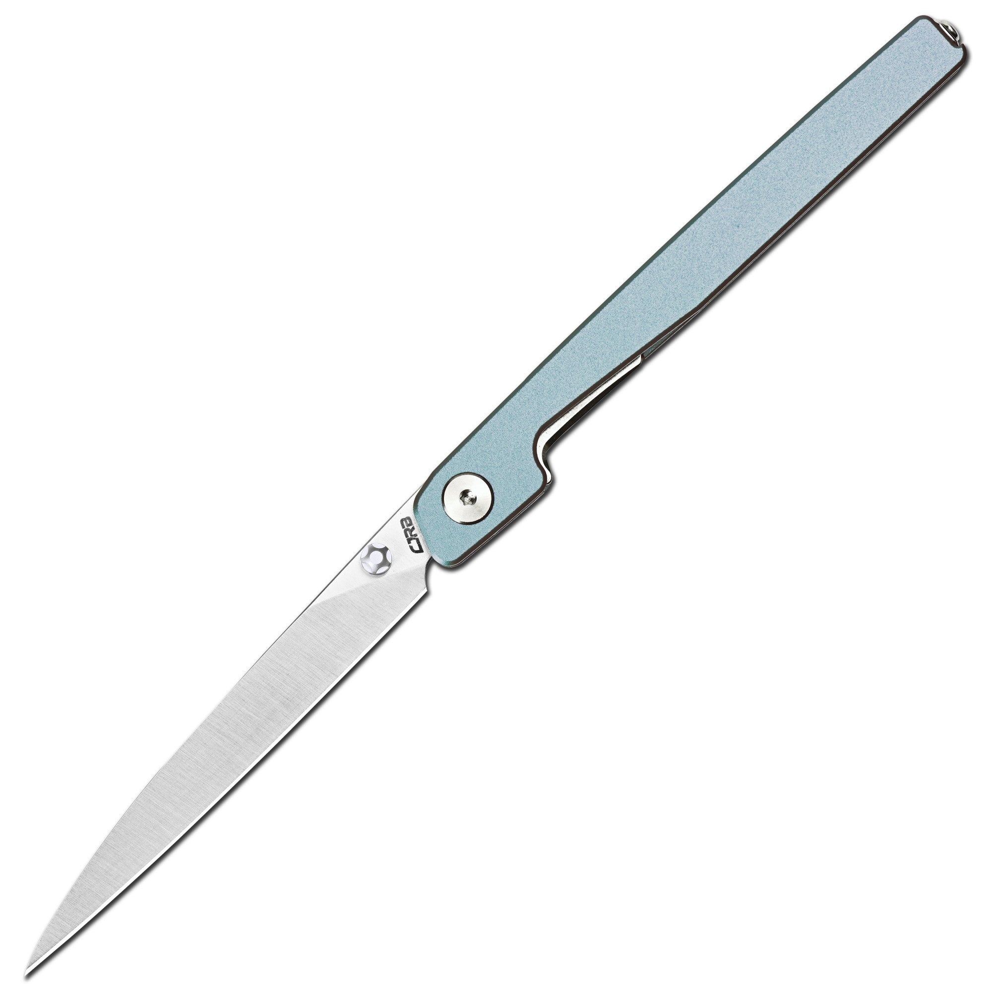 CJRB Lanky Thumb Stud & Liner Lock Knife Light Blue Aluminum Handle (3.58'' Sandvik 14C28N Sand Polish Blade) J1965-PBU