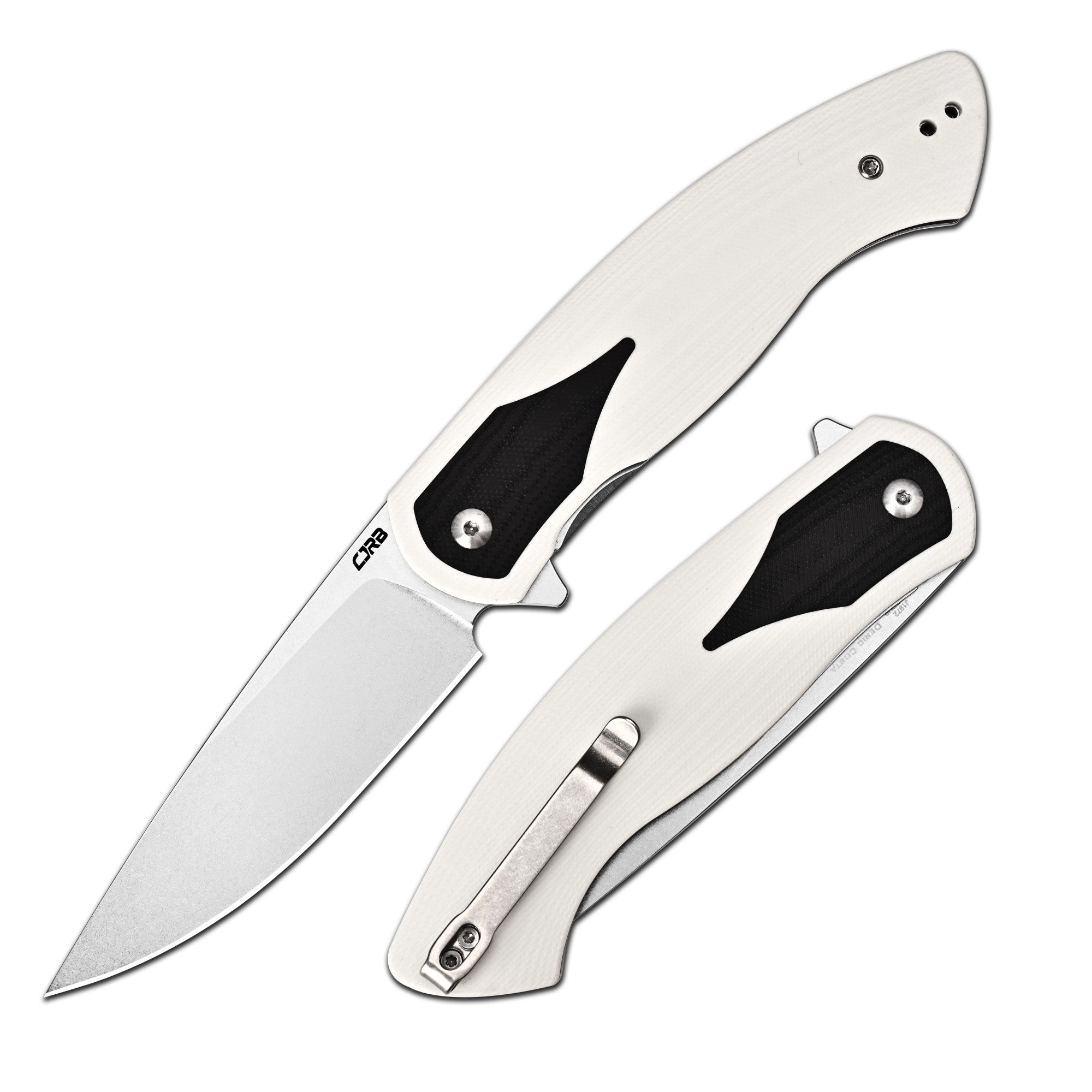CJRB Rodayo Flipper & Liner Lock Folding Knife White G10 Handle (3.78'' Stone Wash AR-RPM9 Steel Blade) J1972-WBK