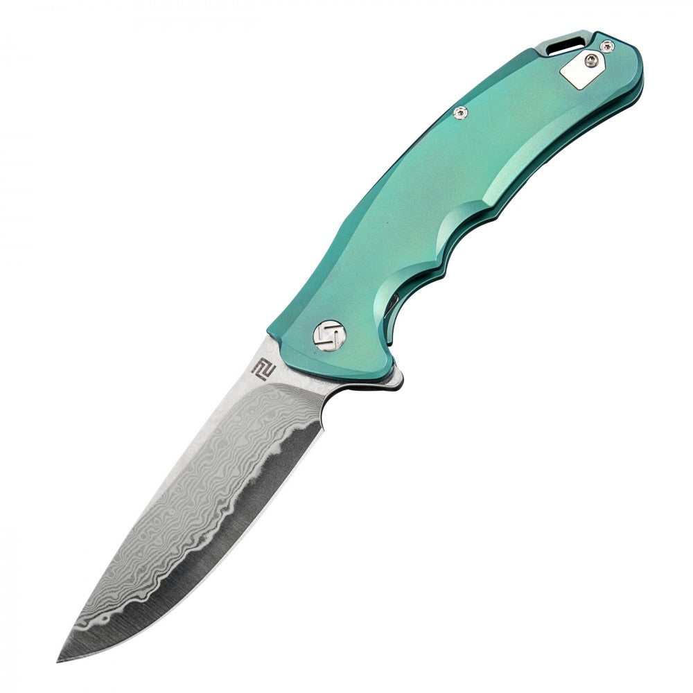 Artisan Cutlery Tradition ATZ-1702GD Damascus Blade Titanium TC4 Handle Folding Knives