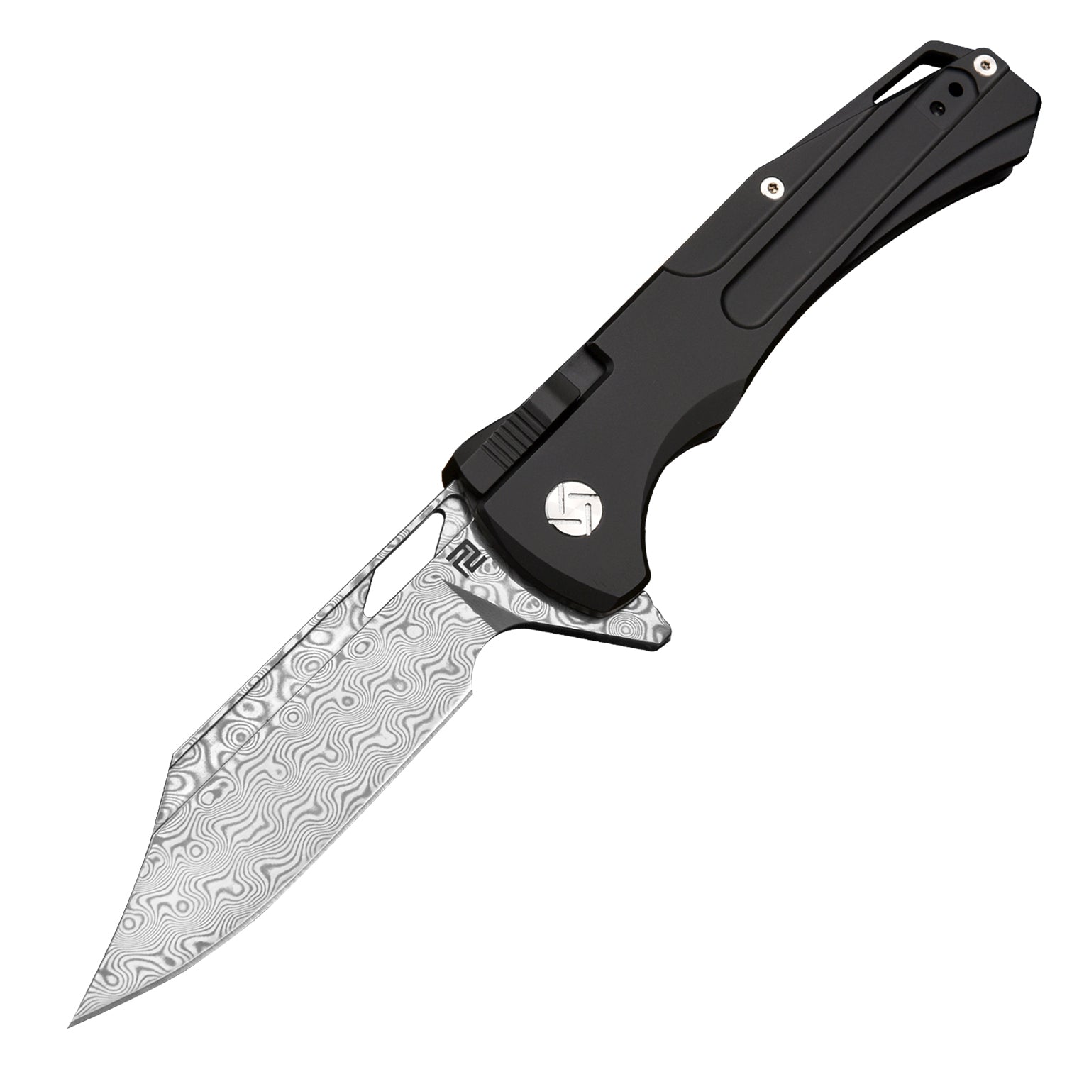 Artisan Cutlery Blowback ATZ-1822GD Damascus Blade Titanium Handle Folding Knives