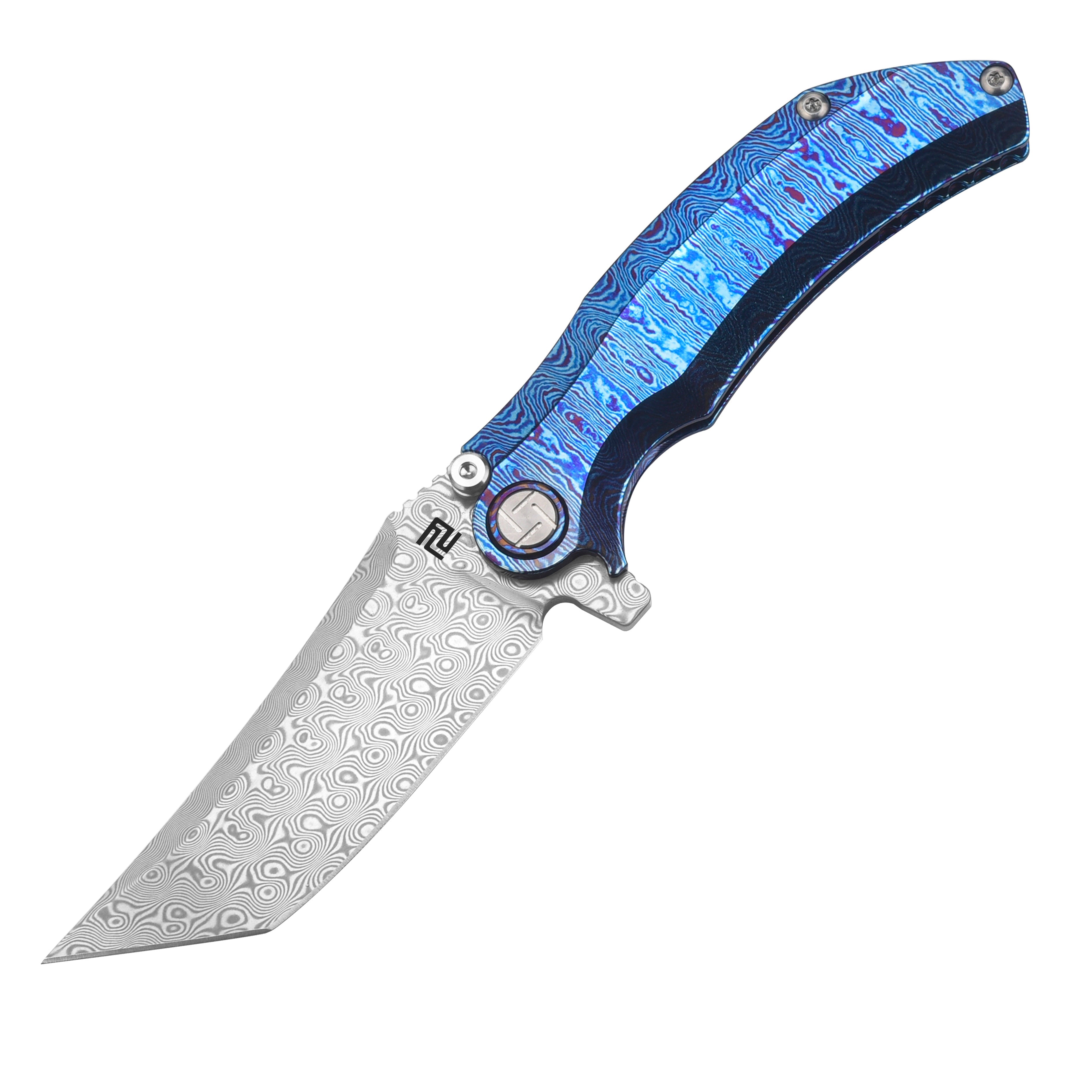 Artisan Cutlery Tacit ATZ-1838GD Damascus Blade Titanium Damascus Handles Folding Knives