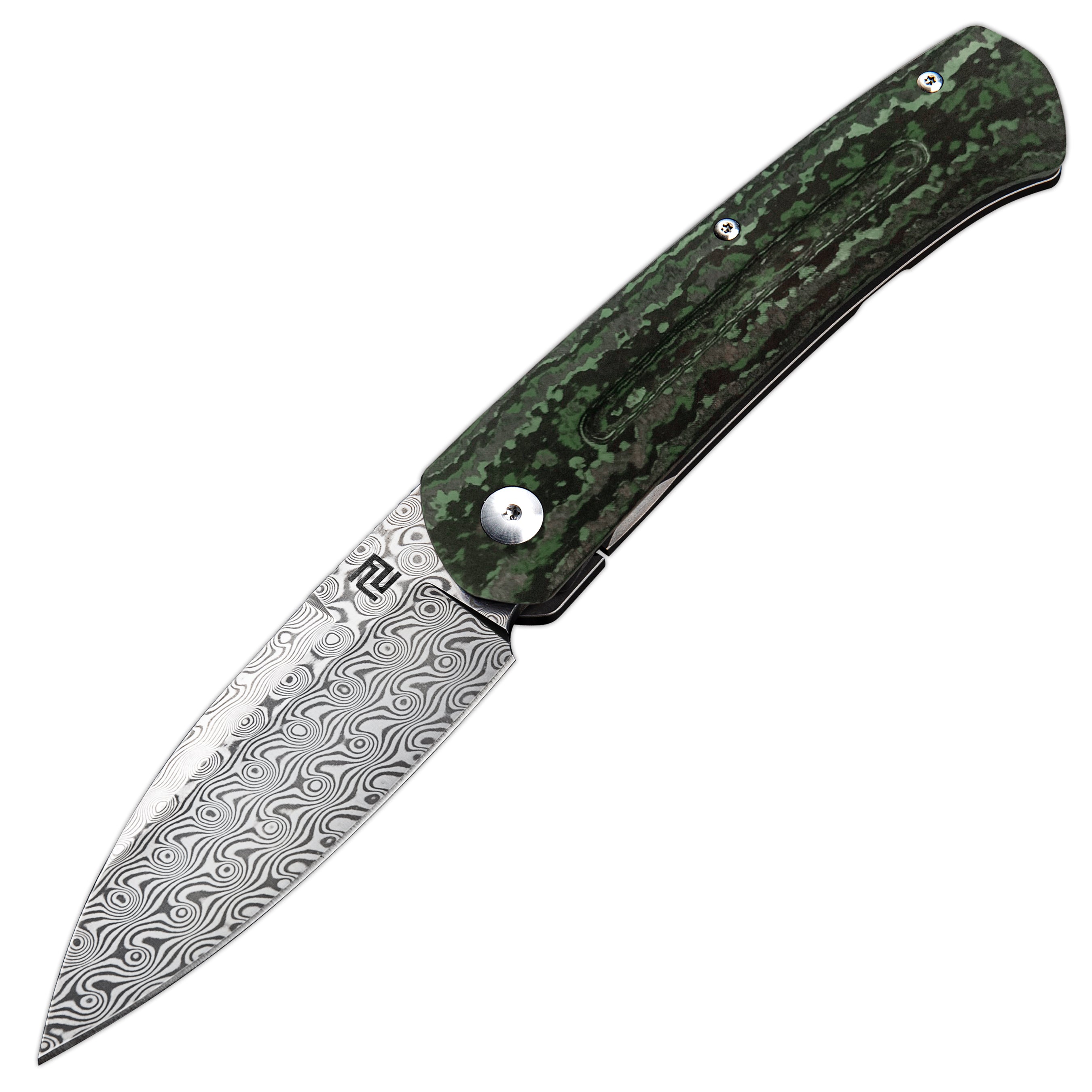 Artisan Cutlery Centauri ATZ-1839G S35VN Damascus Blade Titanium and Fat Carbon fiber Handle Folding Knives