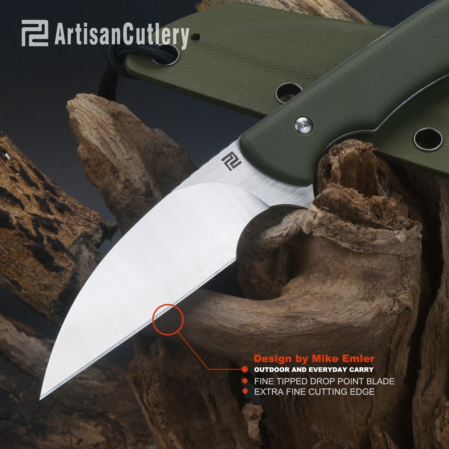 Artisan Cutlery Sea Snake ATZ-1842B AR-RPM9 Steel Blade G10 Handle Fixed Blade Knives - Green (1842B-GN)