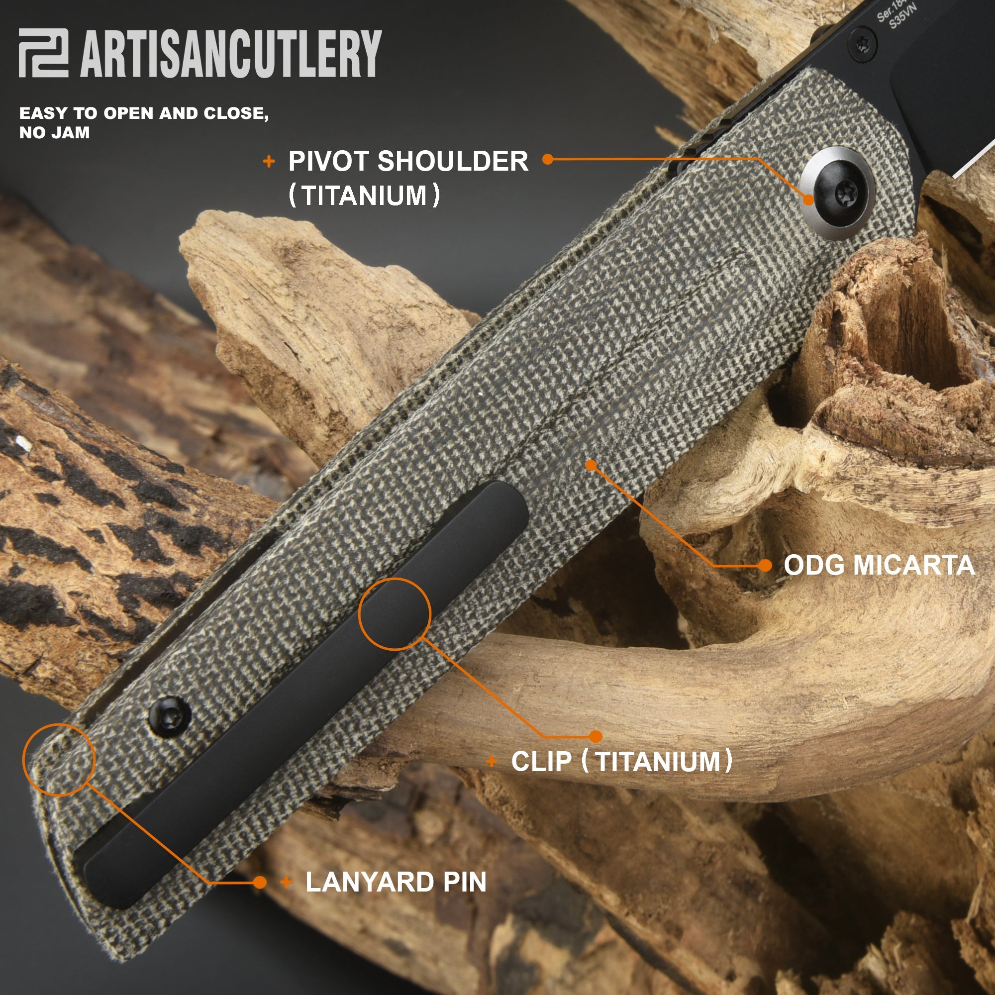 Artisan Cutlery Sirius 1849P-BODG S35VN Black PVD Coated Blade Micarta Handle Folding Knives