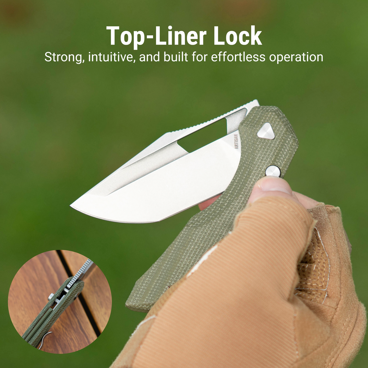 Artisan Cutlery Mousebird Thumb Hole Top Liner Lock EDC Knife Micarta Handle (3'' N690 Stone Wash Blade ) 1889G-MGN