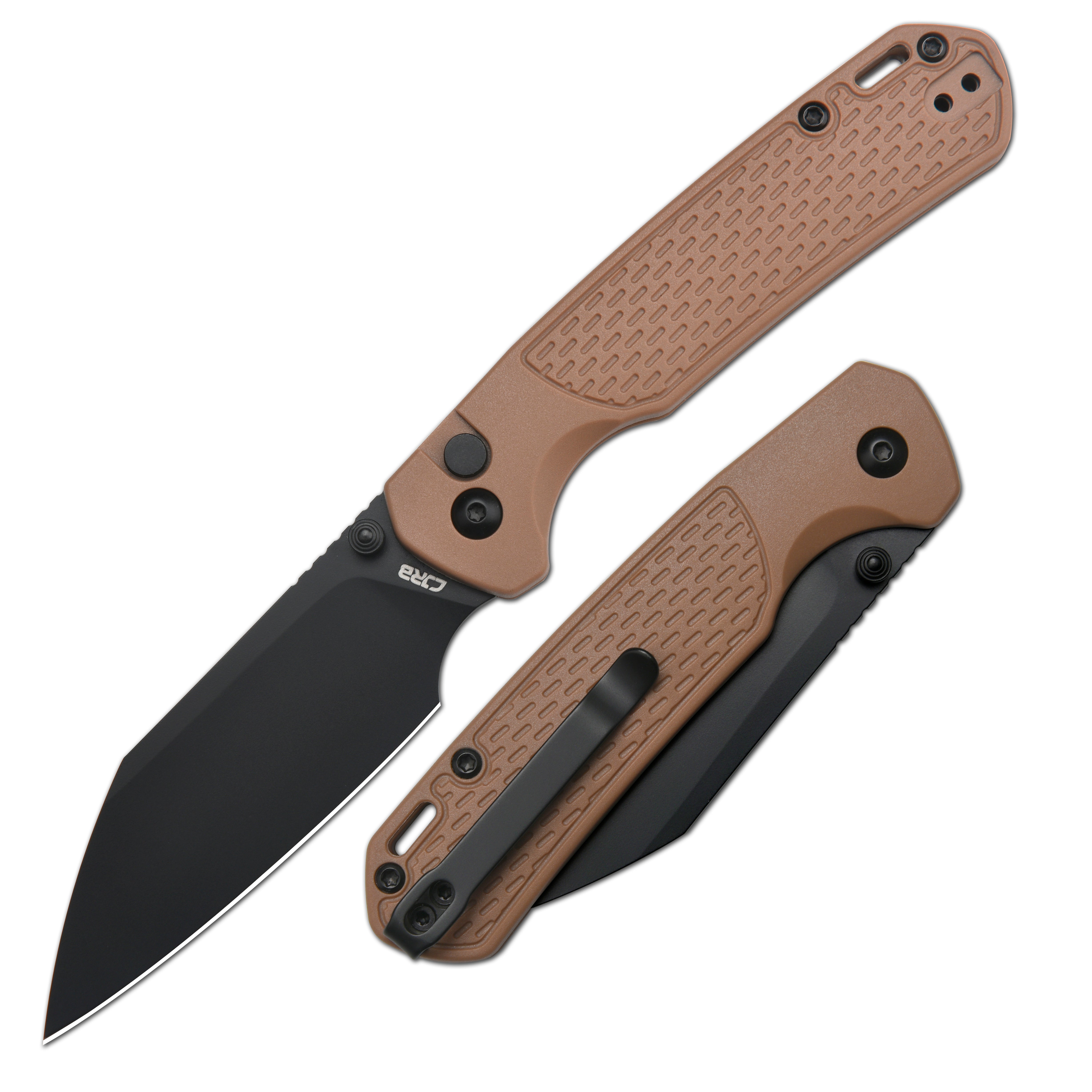 CJRB Pyrite-Light J1945 AR-SFII Steel FRN Handle Folding Knives - Brown FRN Handle/Black PVD Blade (J1945-BBN)