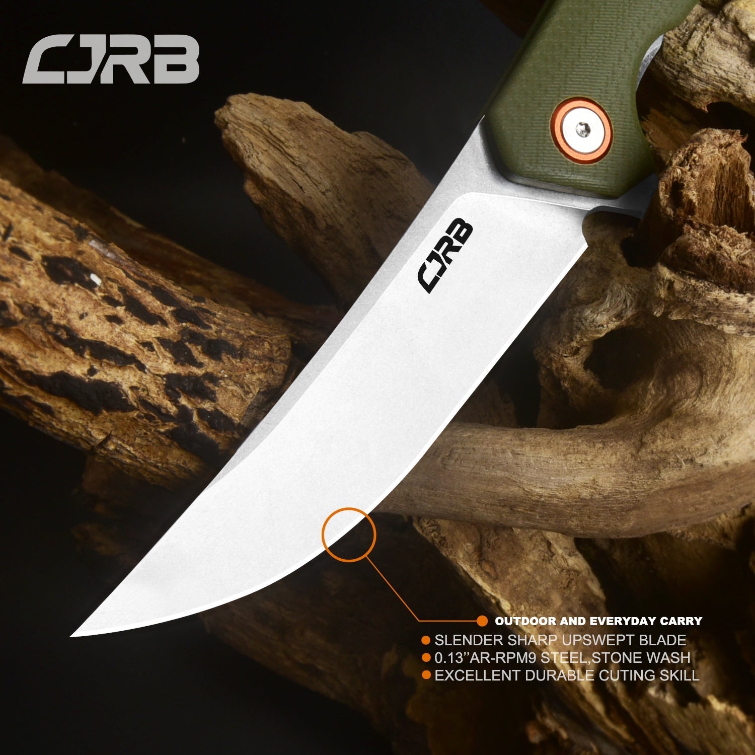 Cjrb Gobi J1906 AR-RPM9 Blade G10(Contoured & Cnc Pattern Texture) Handle Folding Knives - Green (J1906-GNC)