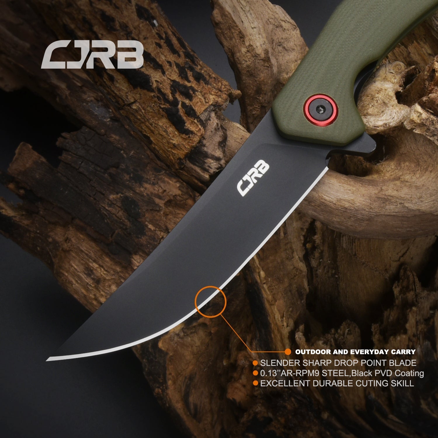 CJRB Gobi J1906 AR-RPM9 Steel Black Pvd Blade G10 Handle Folding Knives - Green (J1906-BGNC)