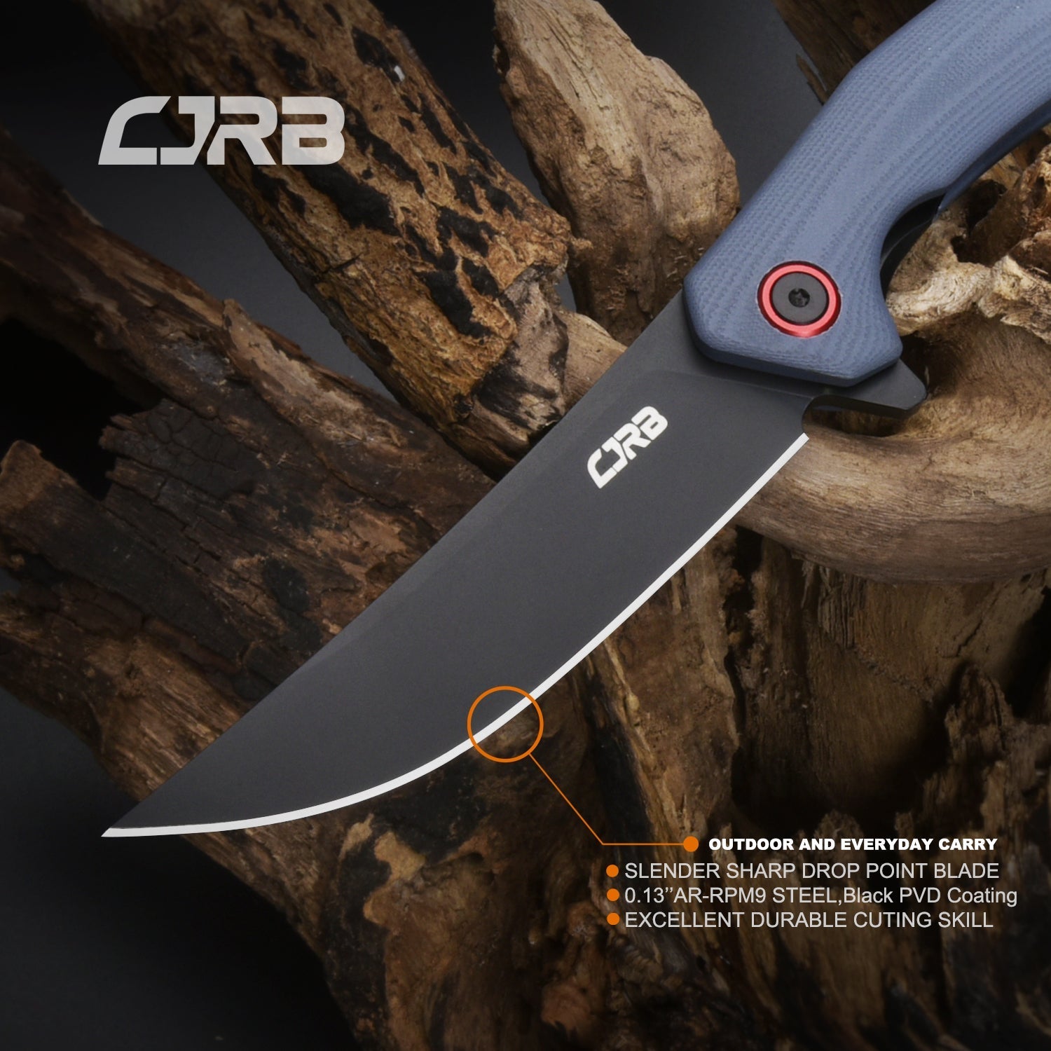 CJRB Gobi J1906 AR-RPM9 Steel Black Pvd Blade G10 Handle Folding Knives - Gray (J1906-BGYC)