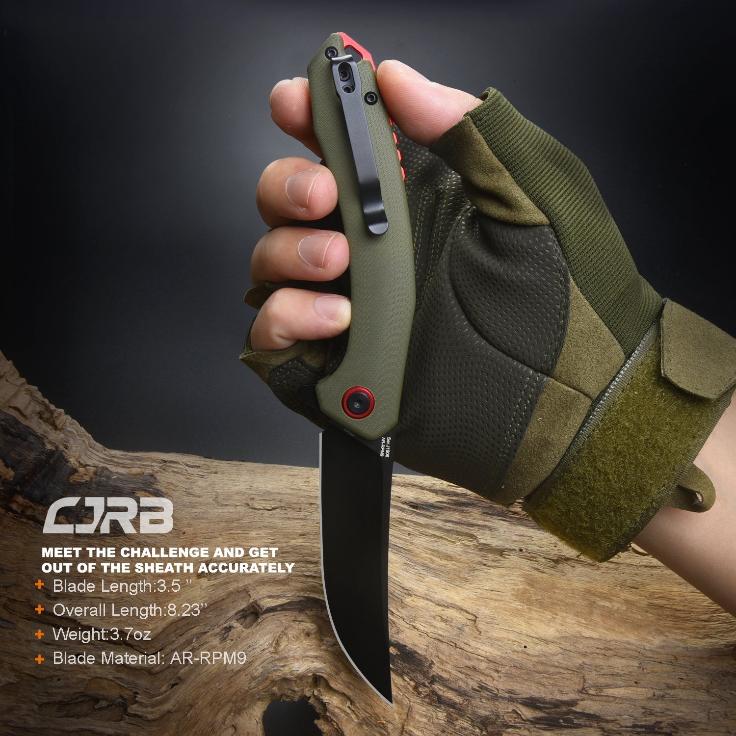 CJRB Gobi J1906 AR-RPM9 Steel Black Pvd Blade G10 Handle Folding Knives - Green (J1906-BGNC)