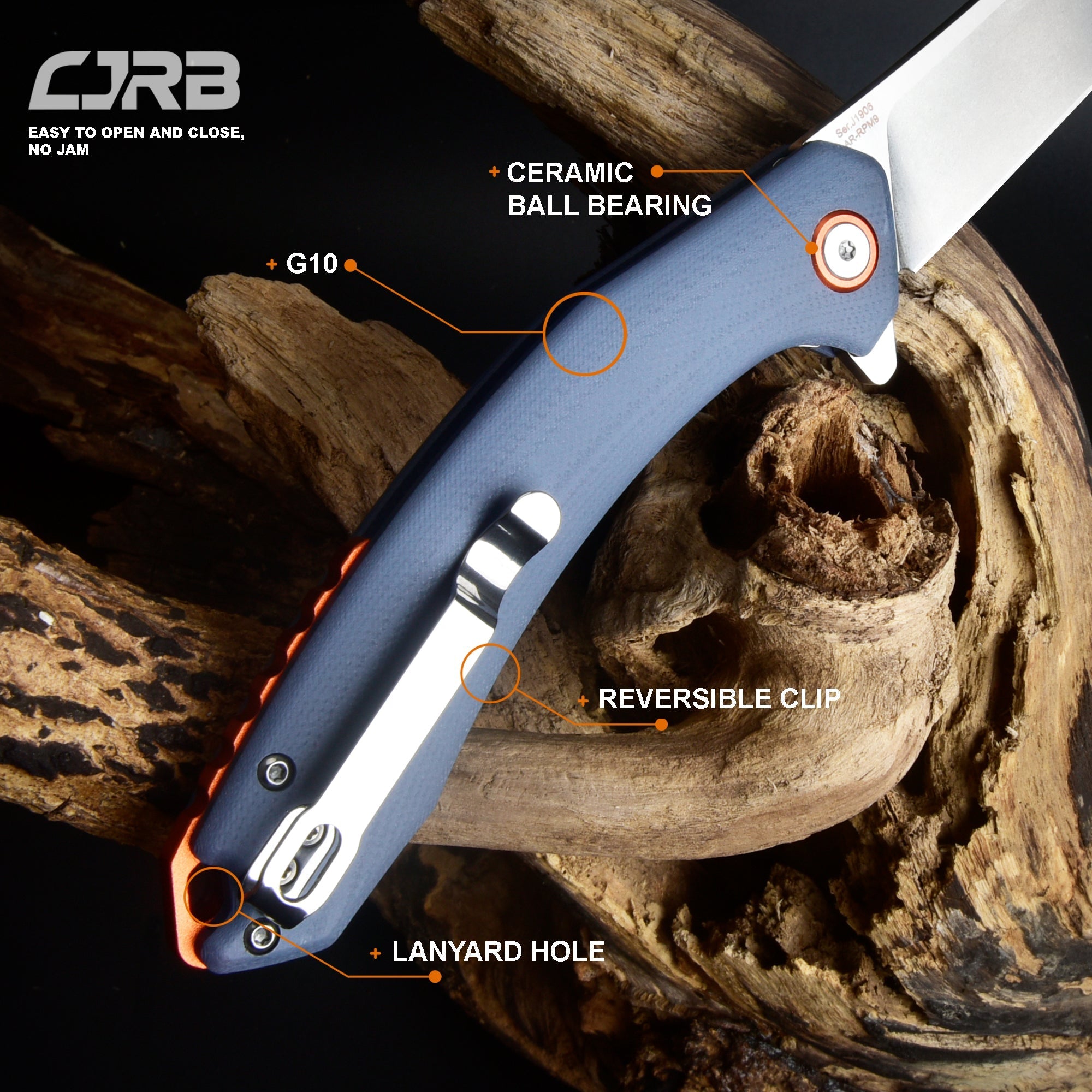 Cjrb Gobi J1906 AR-RPM9 Blade G10(Contoured & Cnc Pattern Texture) Handle Folding Knives - Gray (J1906-GYC)