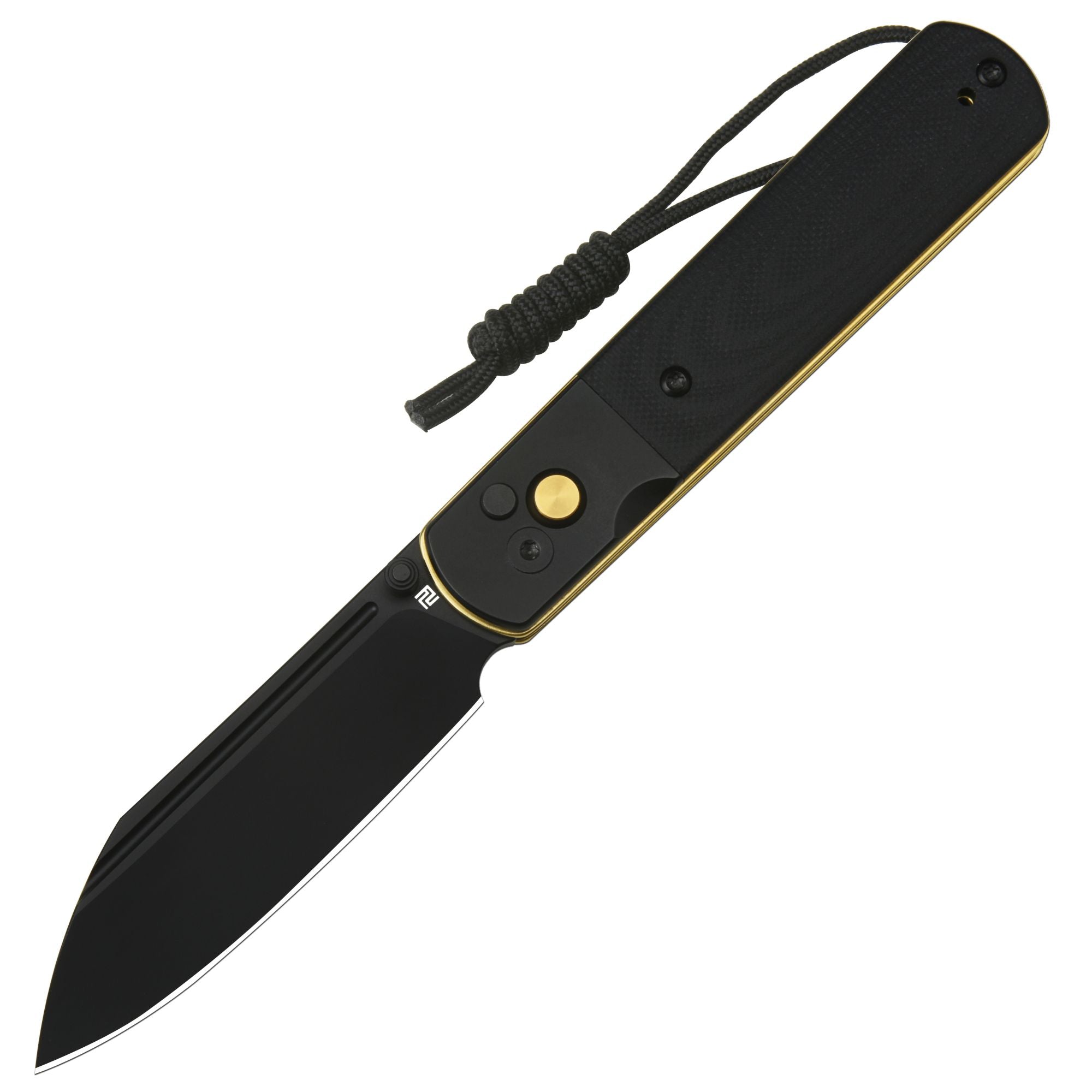 Artisan Cutlery Holm 1875P AR-RPM9 Steel Blade G10 Handle Folding Knives - Black PVD Steel+Black G10 Inlay+Gold PVD Steel Liner (1875P-BG)
