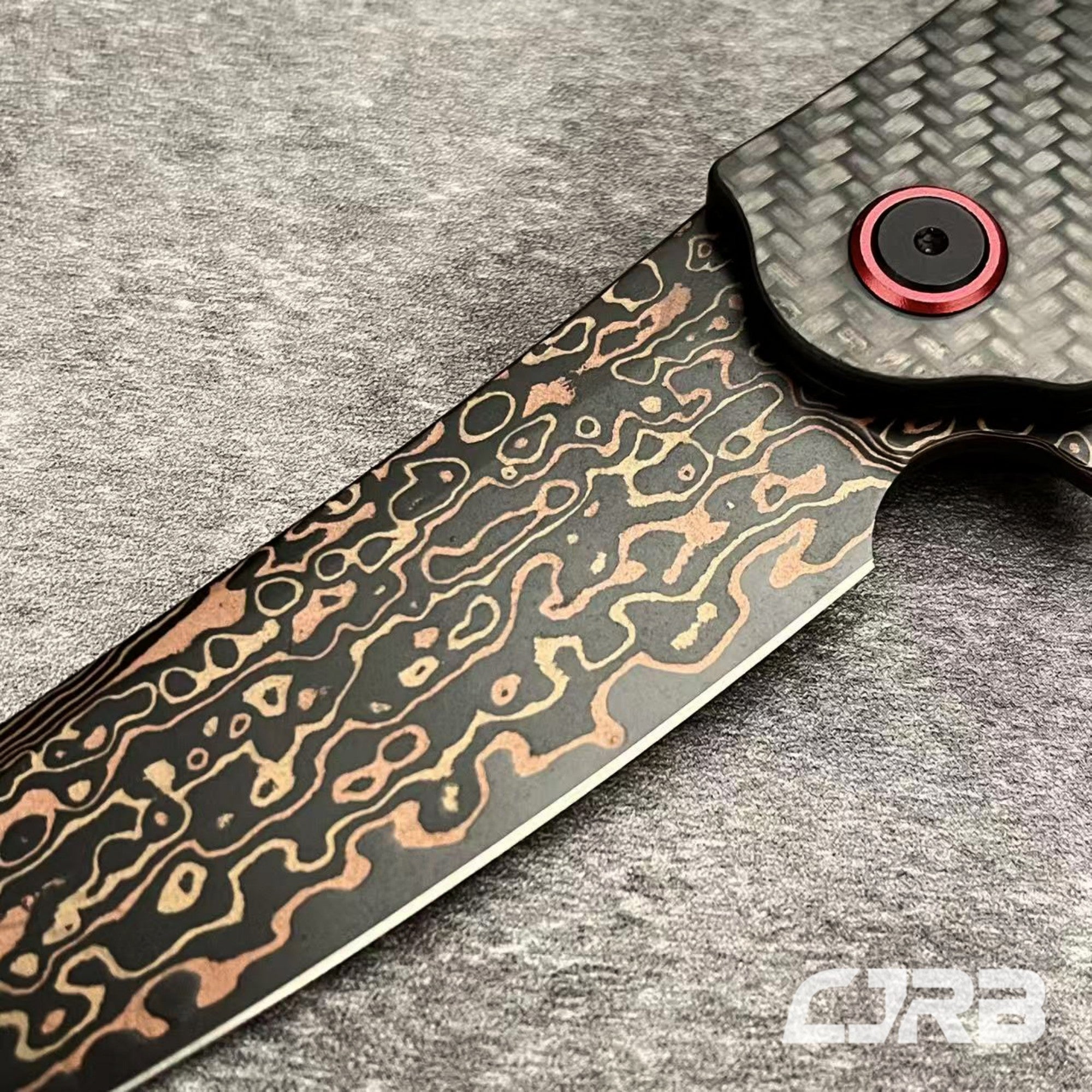 CJRB Crag J1904 Copper Damascus Steel Carbon Fiber Handle Folding Knives(Prototype)