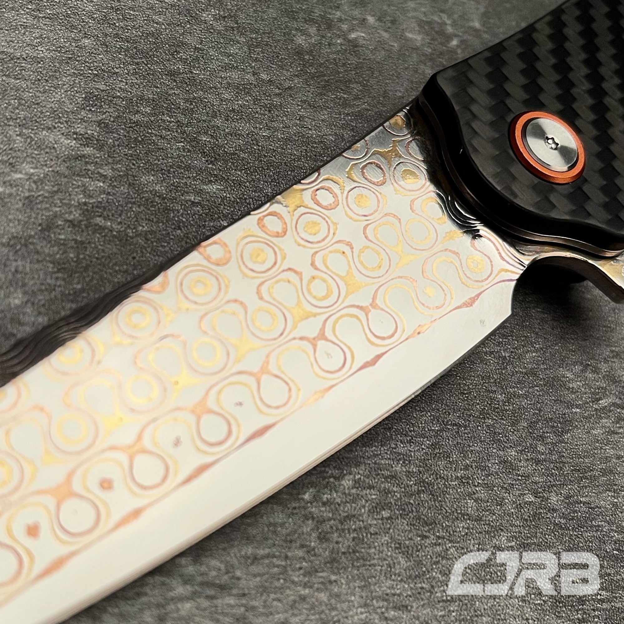 CJRB Crag J1904 Copper Damascus Steel Carbon Fiber Handle Folding Knives(Prototype)