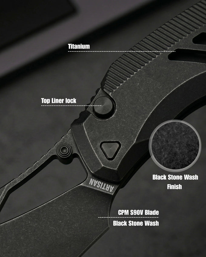 Artisan Cutlery The BlackWing | Tactical Tumbled Black Titanium - Product view 4