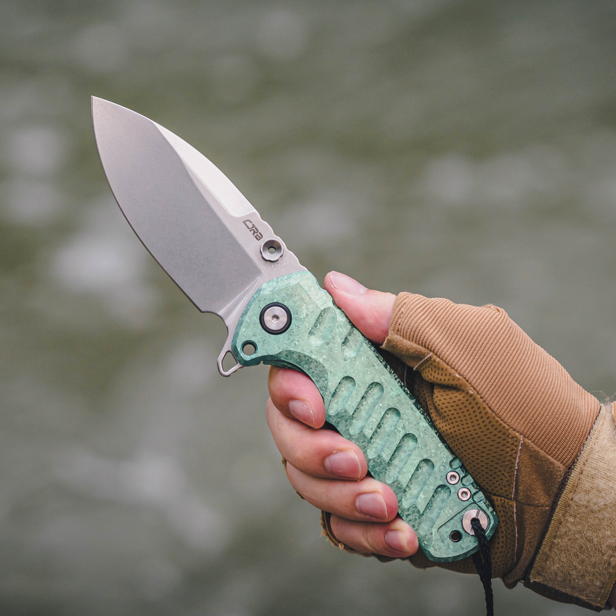 CJRB Tundra Flipper &Thumb Stud & Locking Pin & Frame Lock Tatical Knife Crystal Titanium Handle (3.78'' Stone Wash CPM S35VN Blade) J1966G-CGN (Limited Edition)