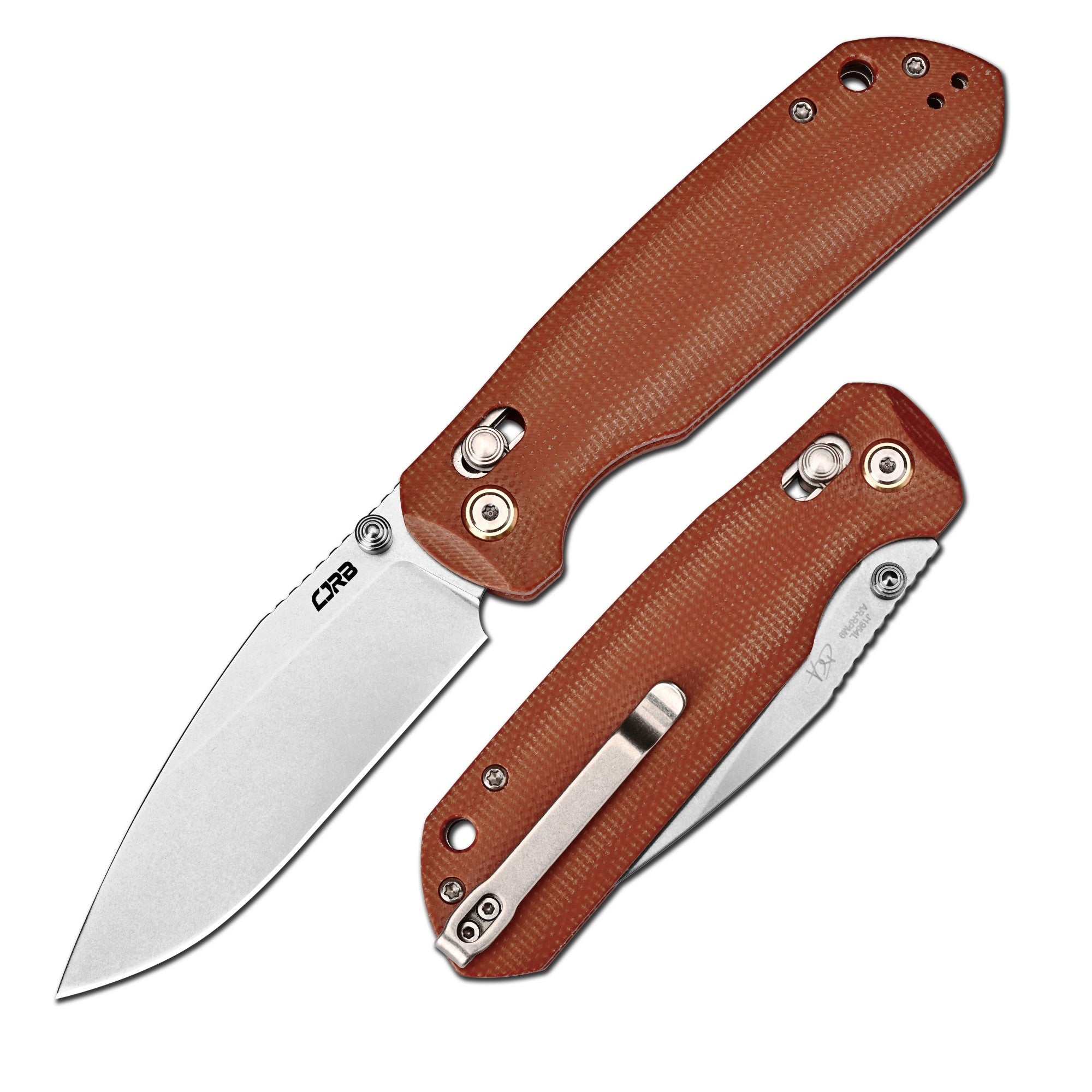 CJRB Mega Maximal Thumb Stud & Crossbar Lock Knife Brown Micarta Handle(3.43'' AR-RPM9 Steel Stone Wash Blade) J1954L-BN
