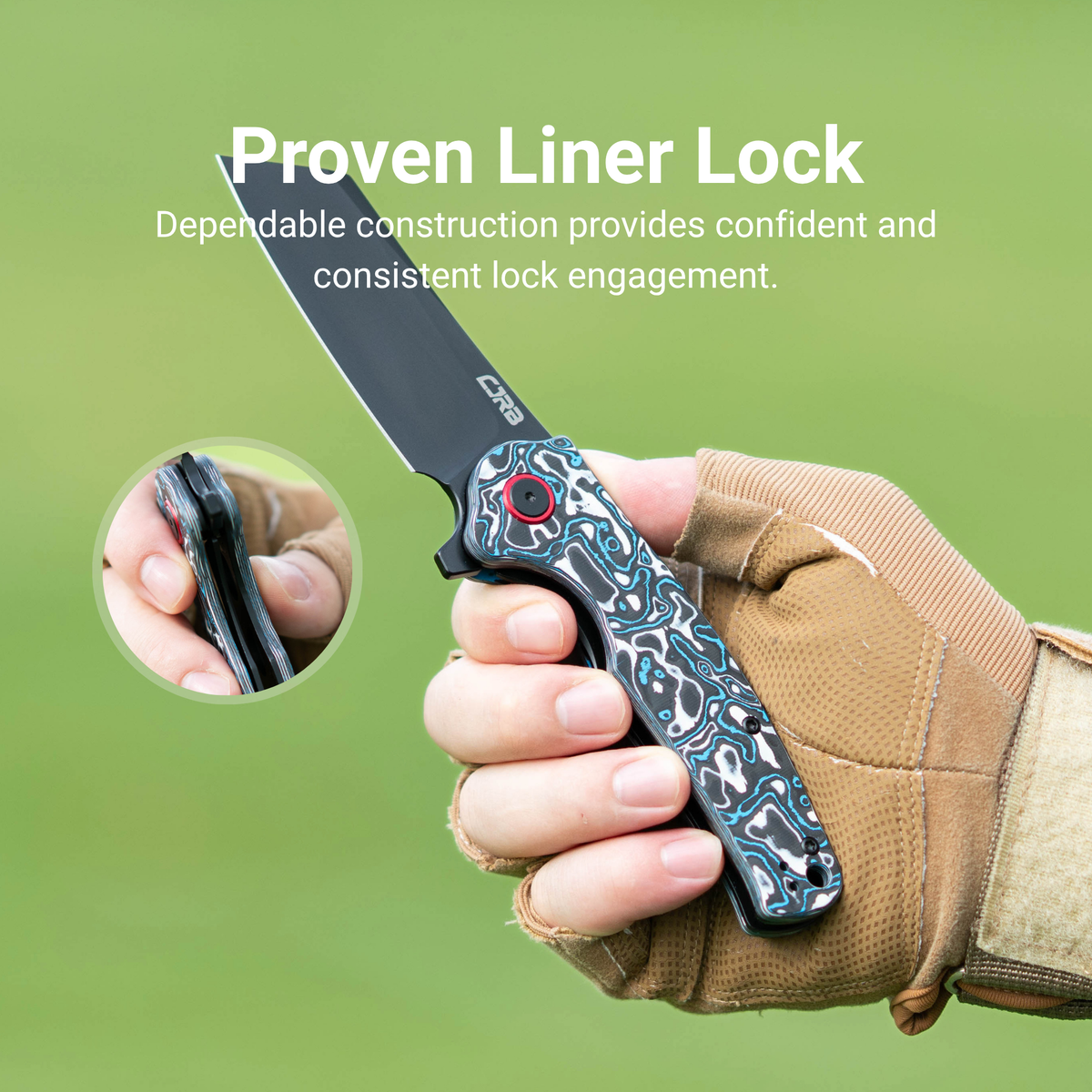 CJRB Crag Flipper & Liner Lock Folding Knife Blue & White Fat Carbon Handle (3.43'' 14C28N Steel Black PVD Coating Blade) J1904-BWCF (Exclusive)