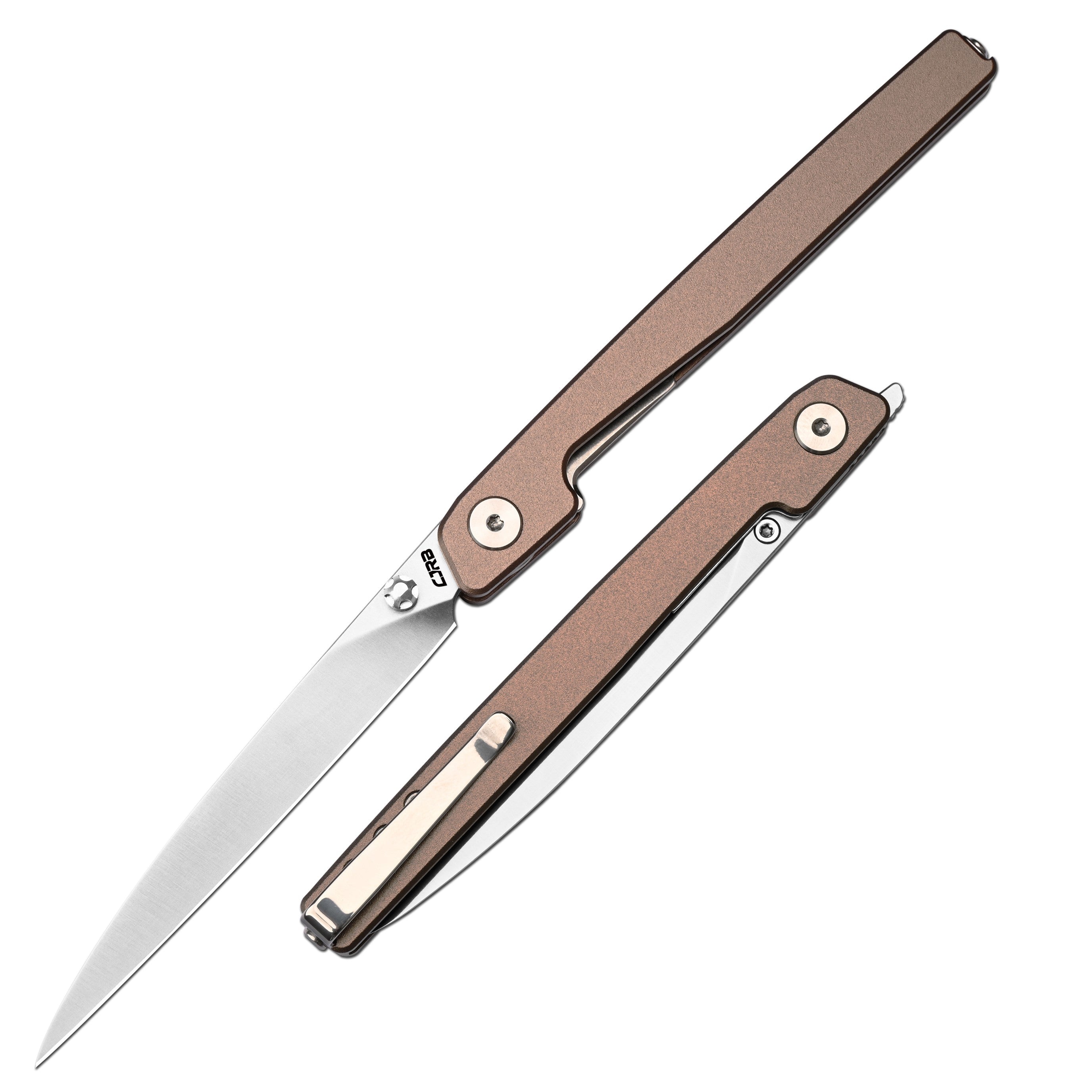 CJRB Lanky Thumb Stud & Liner Lock Knife Champagne Aluminum Handle (3.58'' AR-RPM9 Sand Polish Blade) J1965-CP