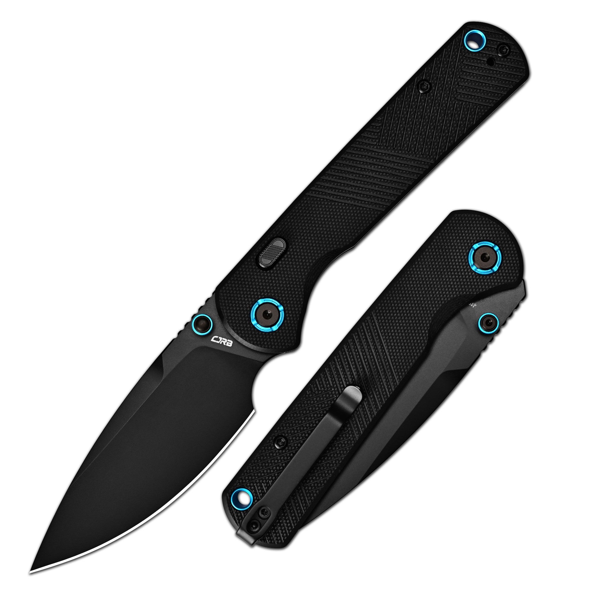 CJRB Latitude Thumb Stud & Top Liner Lock EDC Knife Black CNC G10 Textured Handle(3.47'' AR-RPM9 Steel Black PVD Coating Blade) J1975-BBK