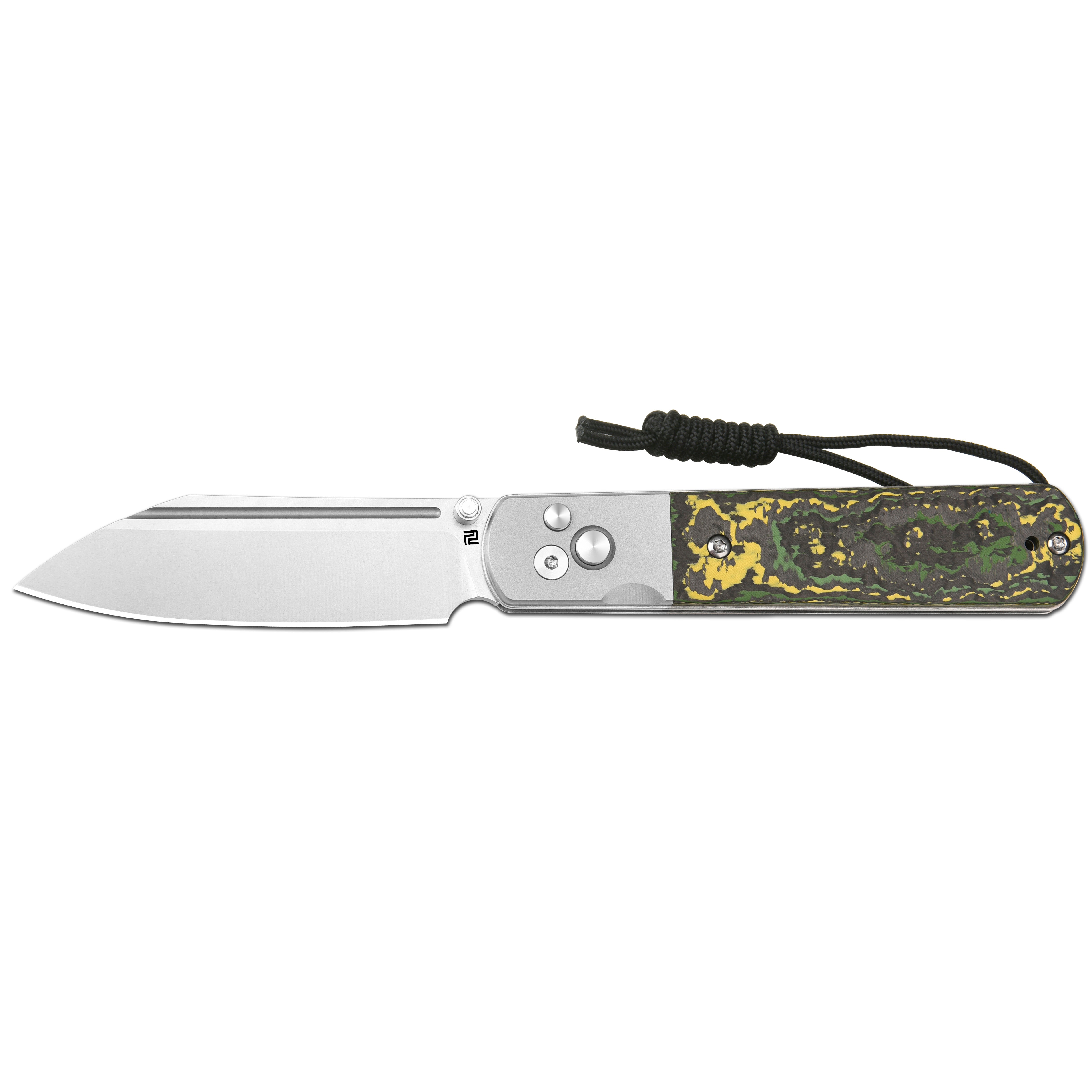 Artisan Cutlery Holm 1875 S90V Steel Blade TItanium and Fat Carbon Handle Folding Knives(Holiday Exclusive) - Yellow&Green Fat Carbon (1875G-FCTX)