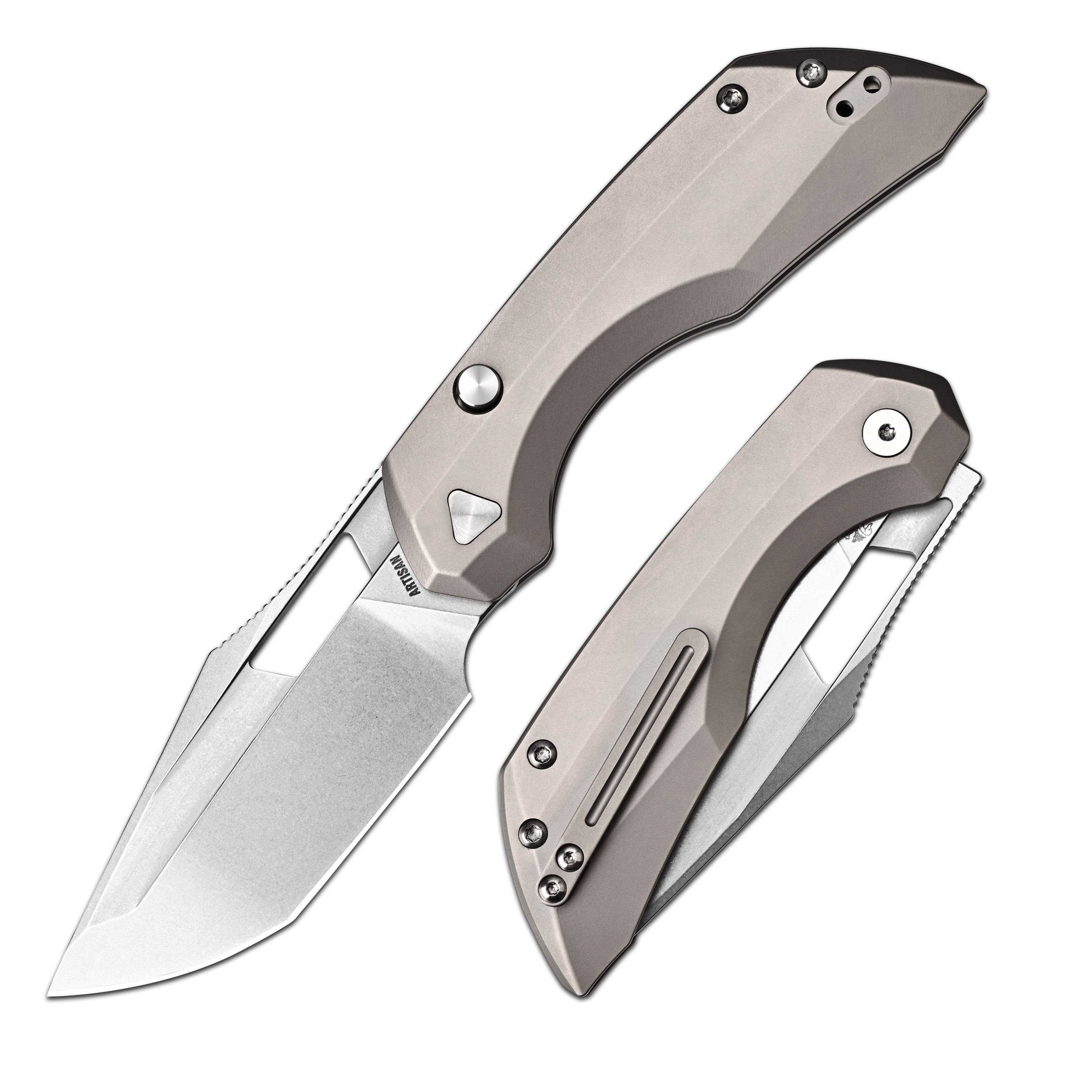 Artisan Cutlery Mousebird Thumb Hole Top Liner Lock EDC Knife Titanium Handle Titanium Clip(3'' CPM S35VN Stone Wash Blade ) 1889G-GY