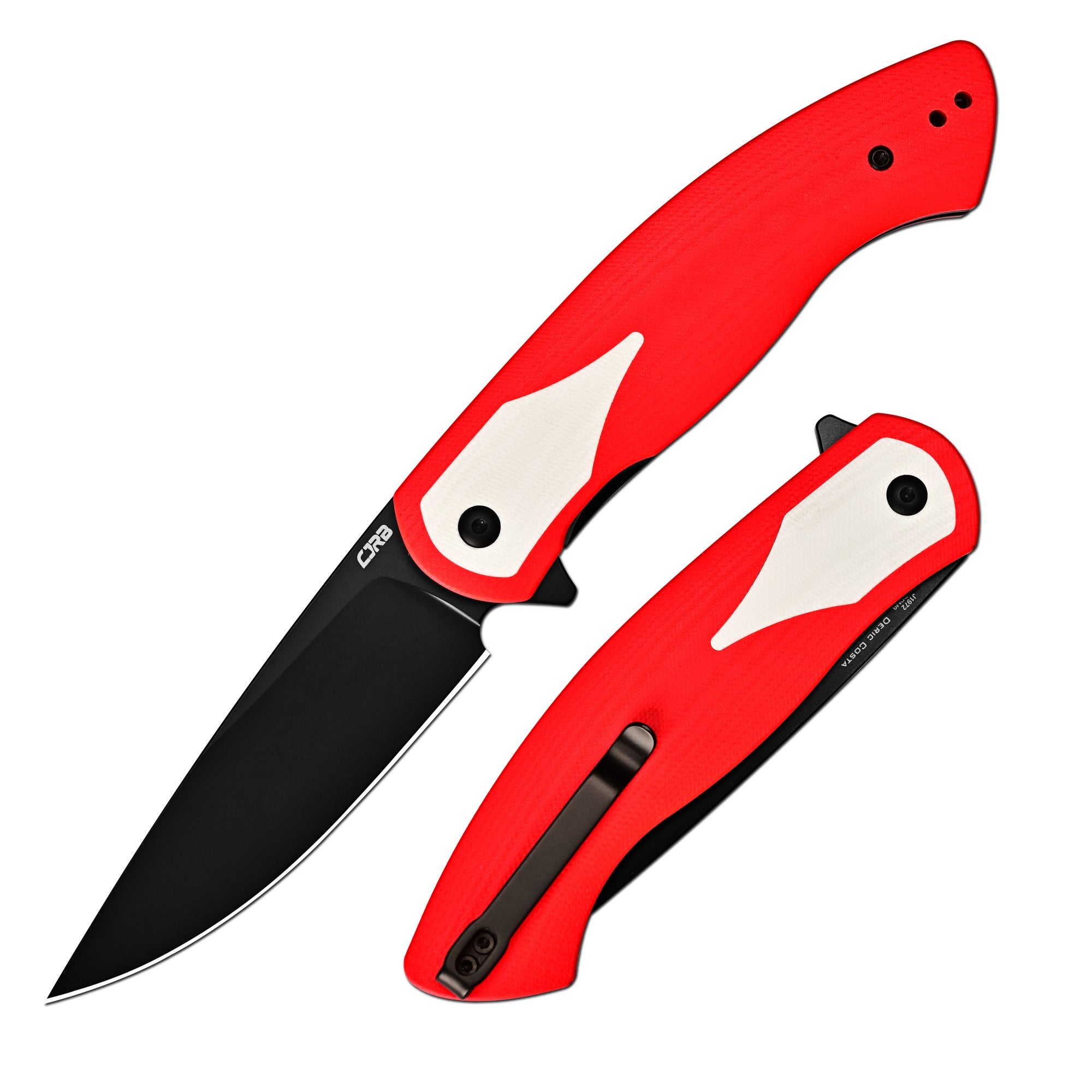 CJRB Rodayo Flipper & Liner Lock Folding Knife Red G10 Handle (3.78'' AR-RPM9 Steel Black PVD Coating Blade) J1972-RWH