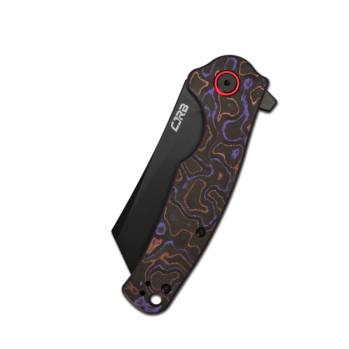 CJRB Crag Flipper & Liner Lock Folding Knife Purple Fat Carbon Handle (3.43'' 14C28N Steel Black PVD Coating Blade) J1904-PUCF (Exclusive)