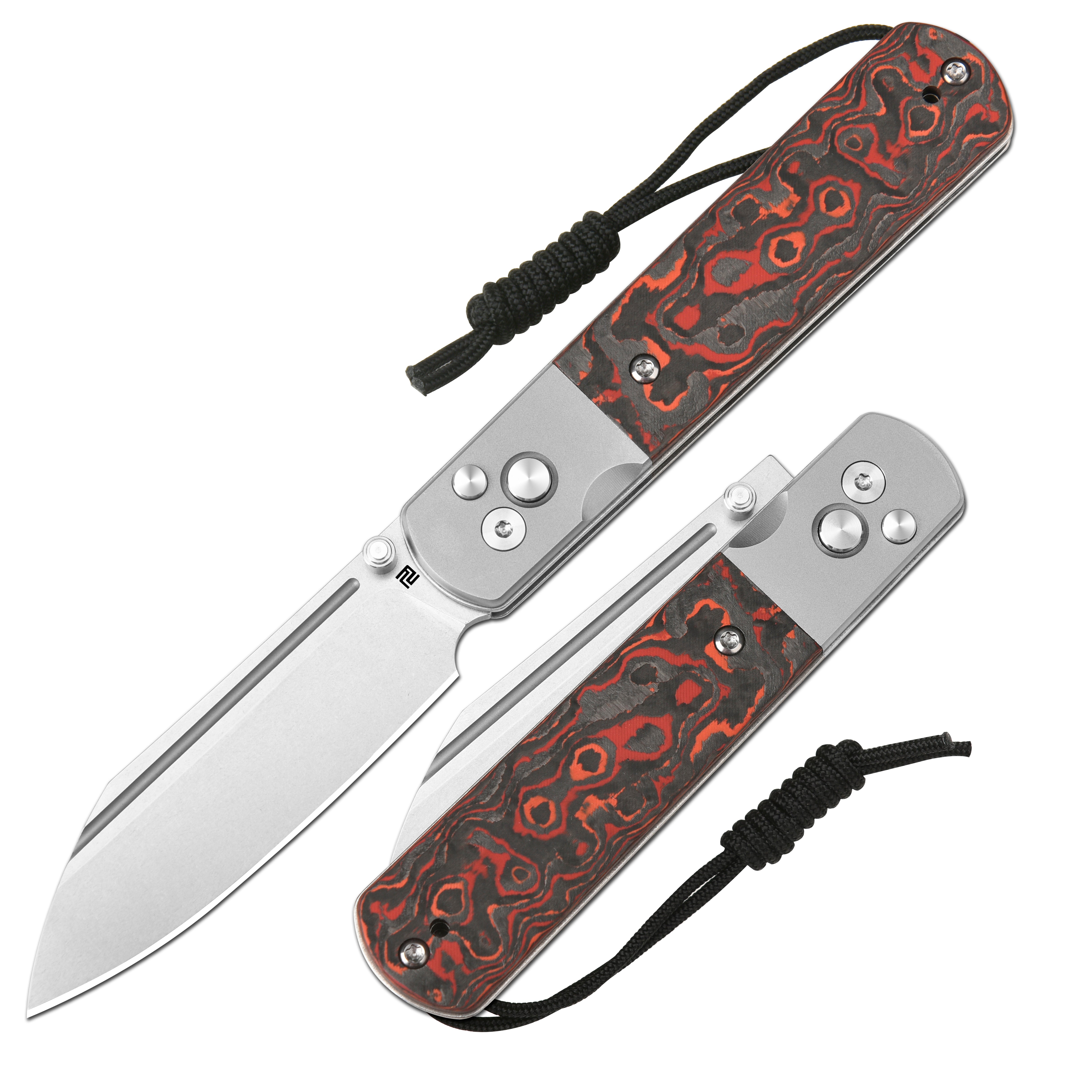 Artisan Cutlery Holm 1875 S90V Steel Blade TItanium and Fat Carbon Handle Folding Knives(Holiday Exclusive) - Black&Orange Fat Carbon (1875G-FCMV)