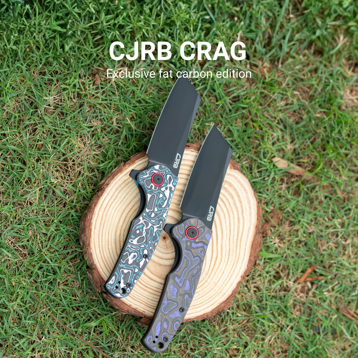 CJRB Crag Flipper & Liner Lock Folding Knife Purple Fat Carbon Handle (3.43'' 14C28N Steel Black PVD Coating Blade) J1904-PUCF (Exclusive)