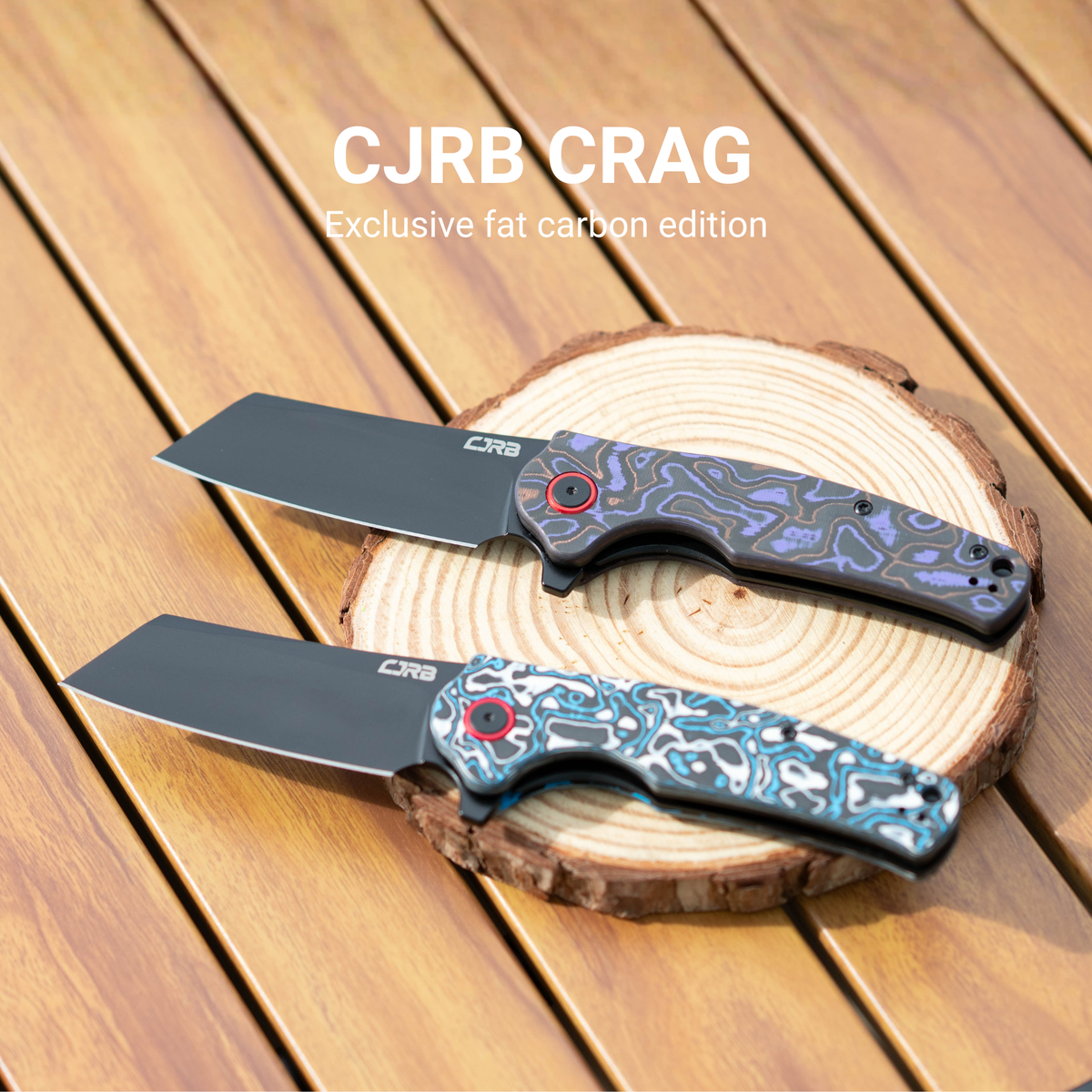 CJRB Crag Flipper & Liner Lock Folding Knife Purple Fat Carbon Handle (3.43'' 14C28N Steel Black PVD Coating Blade) J1904-PUCF (Exclusive)